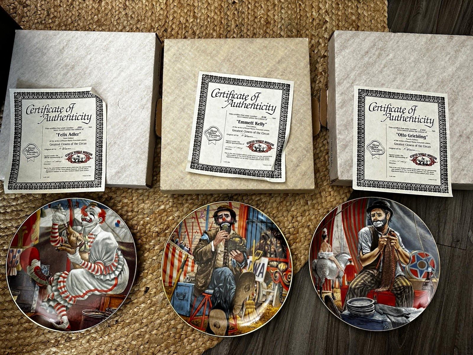 Lot of 3 1982 Greatest Clowns of Circus Collector Plates Set w/COA & boxes MINT