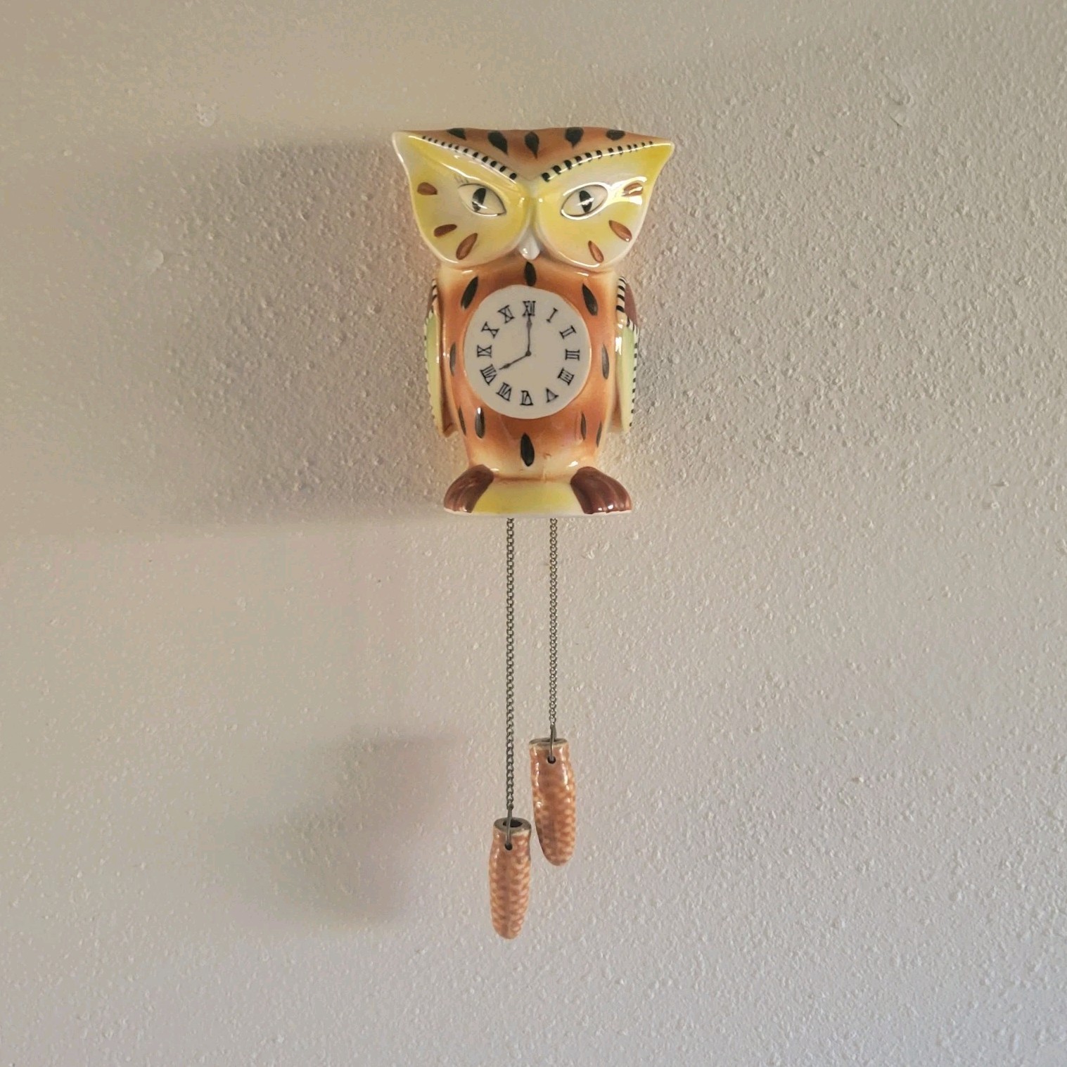 Vintage Ceramic Owl Cuckoo Clock Wall Pocket Planter Vase Mid Century Japan Vintage Ceramic Owl Cuckoo Clock Wall Pocket Planter Vase Mid Century Japan