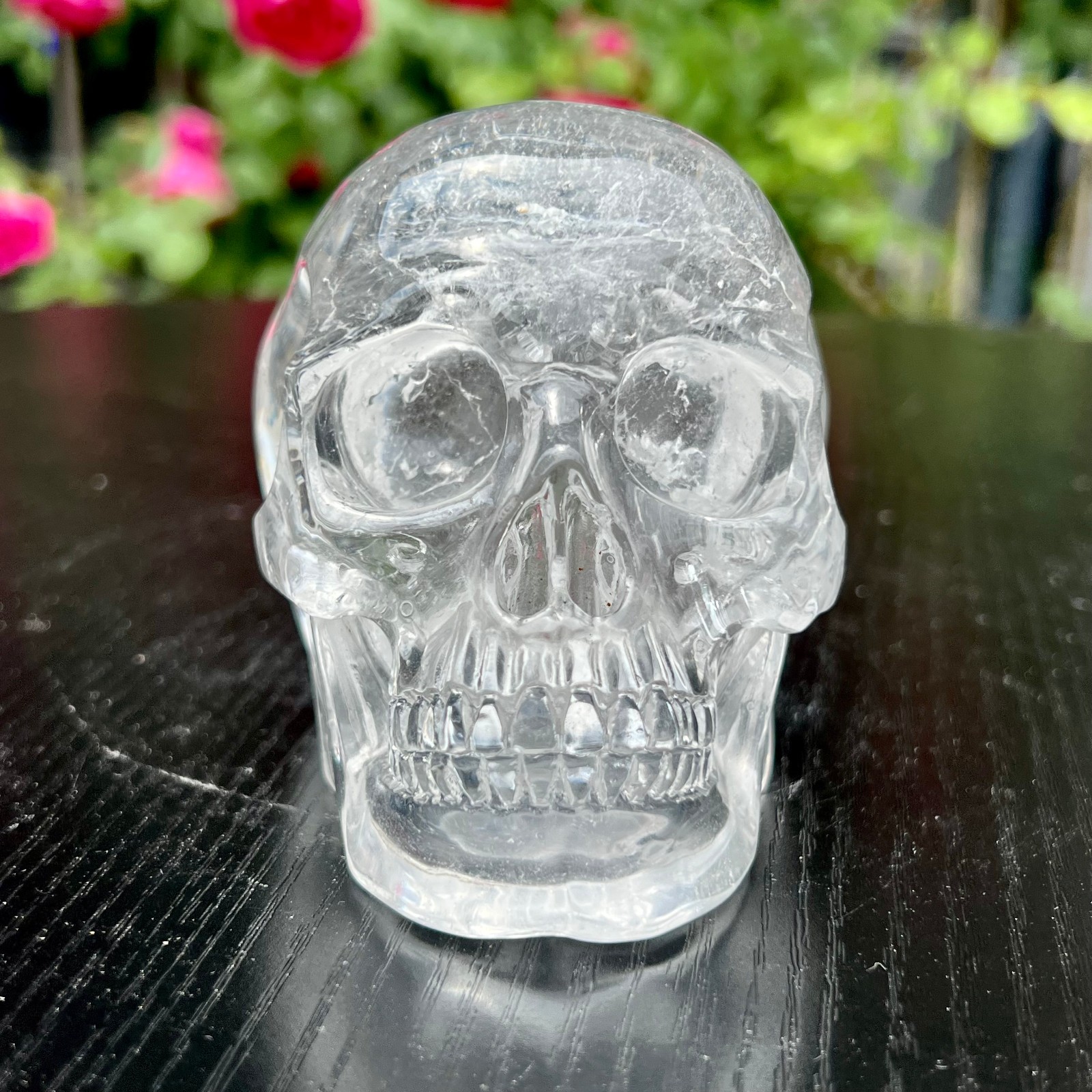 1.8LB Natural Hand Carved Clear White Quartz Crystal Skull