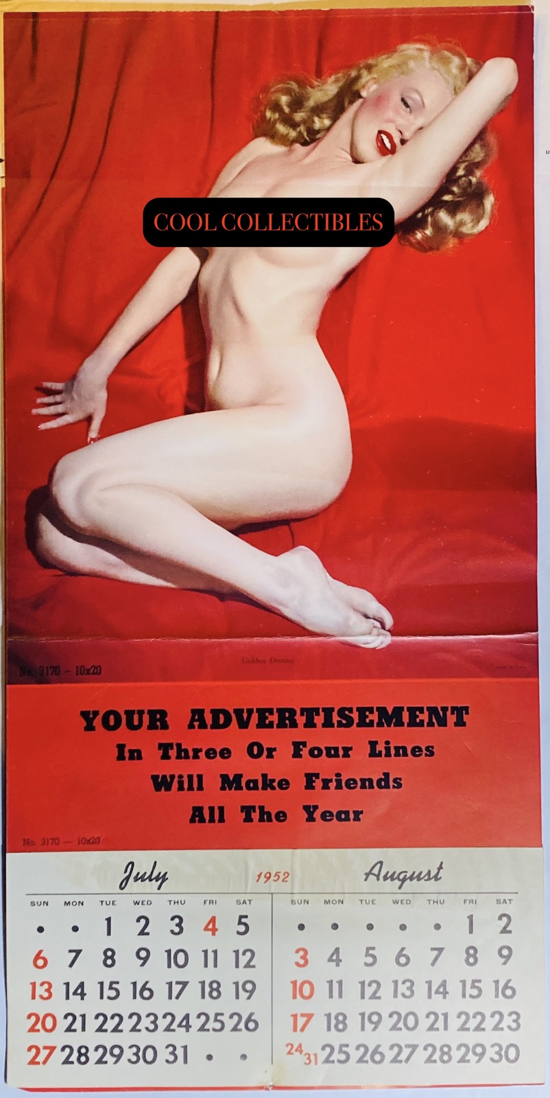 Marilyn Monroe Calendar 1952 Vintage Pinup #1 Golden Dreams Salesman Sample COA