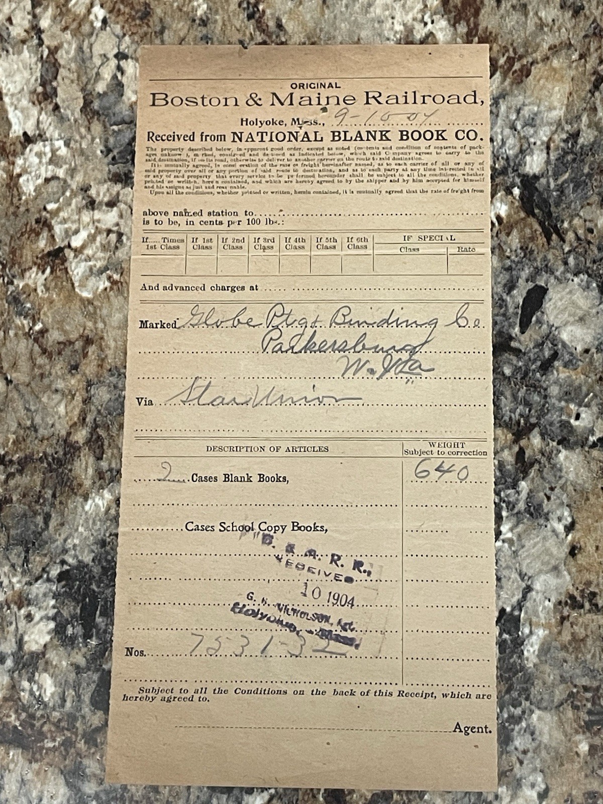 Vintage Boston & Maine Railroad 1904 Sales Receipt 