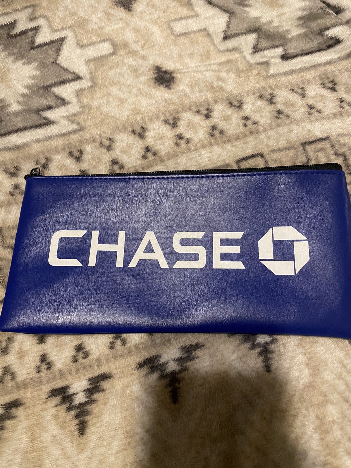 VINTAGE CHASE BANK CASH BLUE BAG w/BANK LOGO & ZIPPER