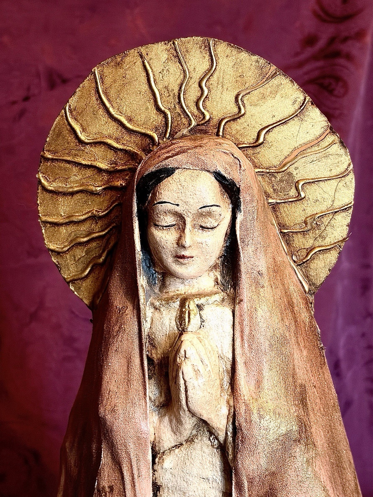 Vintage Our Lady of Guadalupe Statue 24” Paper Mache-EUC-Beautifully Done…