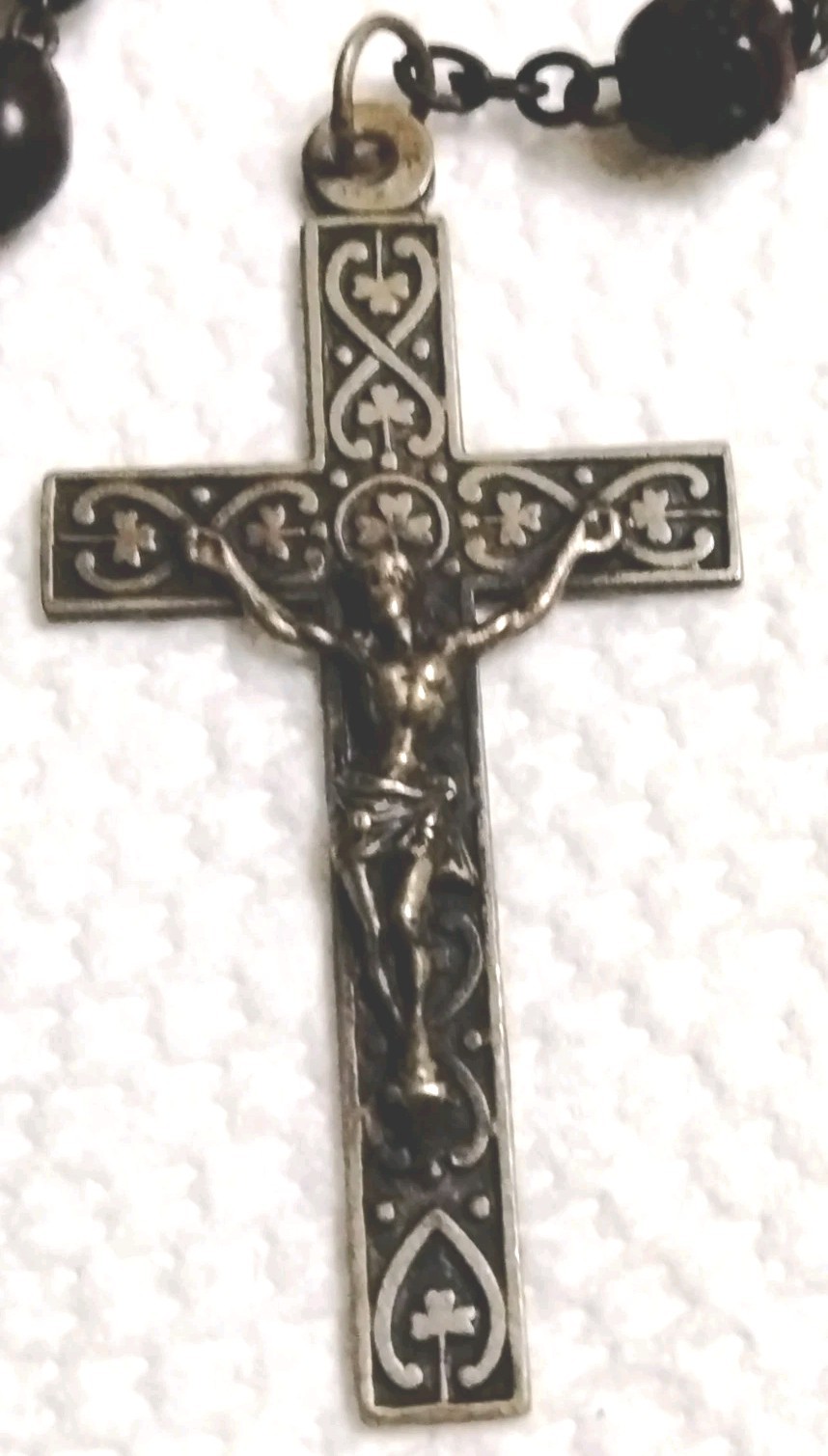 Antique 1800's Irish Rosewood Blessed Rosary Celtic Knot & Clover Crucifix Antique 1800's Irish Rosewood Blessed Rosary Celtic Knot & Clover Crucifix