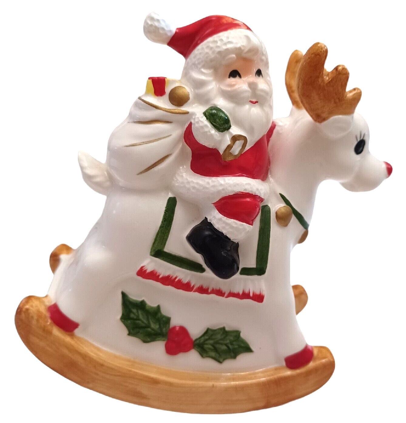Vtg Lund's Lites Rocking Horse Santa Claus Music Box Plays Rudolph Red Nosed