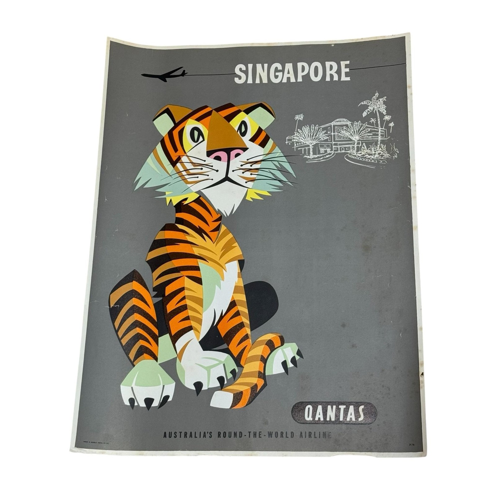 Vintage Qantas Singapore Tiger Travel Poster Australia Airline Harry Rogers