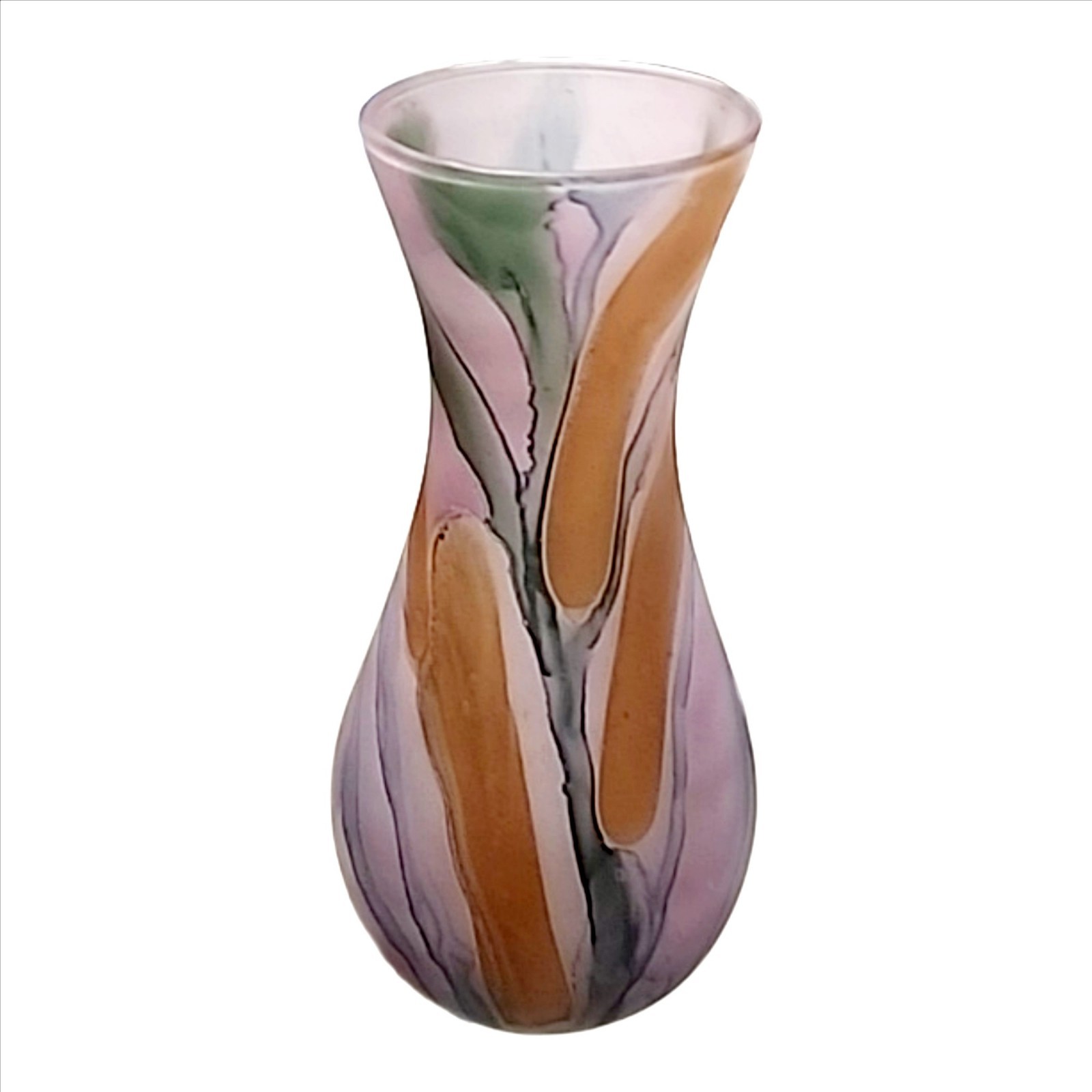 Handpainted Large Art Vase Rueven Frosted Striped Glass Nouveau 7.5 X 4.25