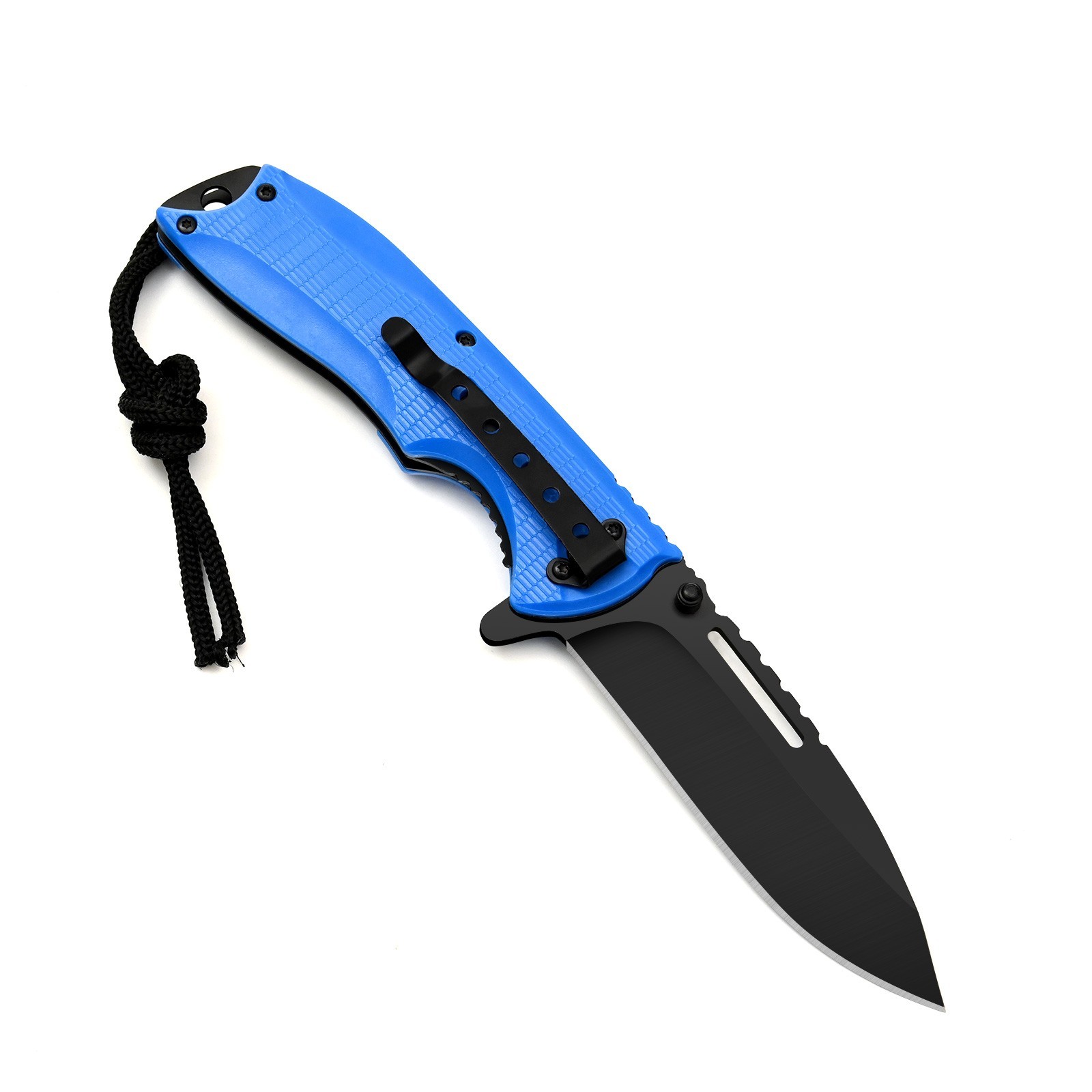 5'' Spring Assited Folding Knife Pocket Knife with Tie Strap Camping knife Blue