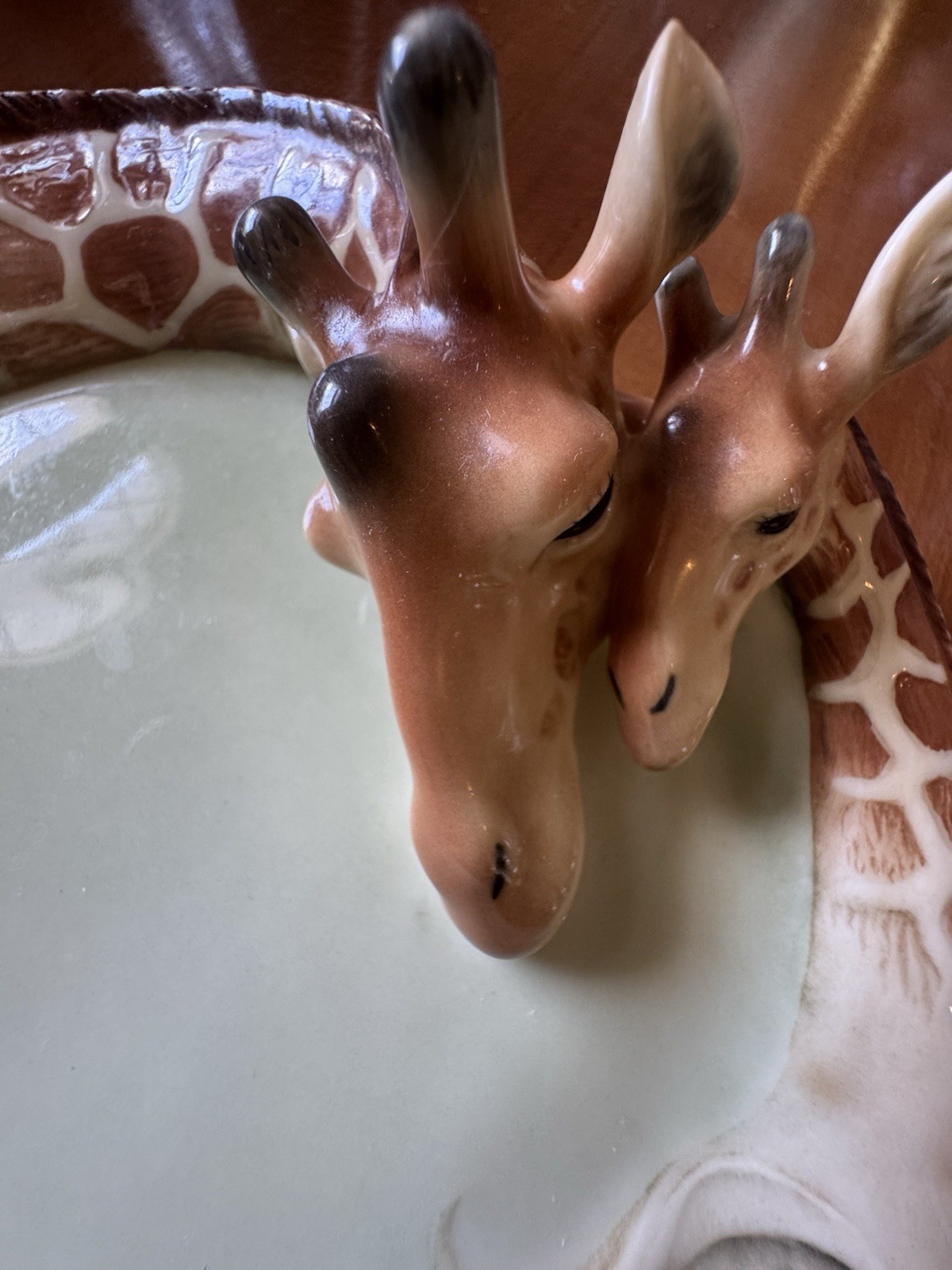 Vintage FRANZ Porcelain Handpainted Giraffe Mother & Baby, Dish #FZ00540