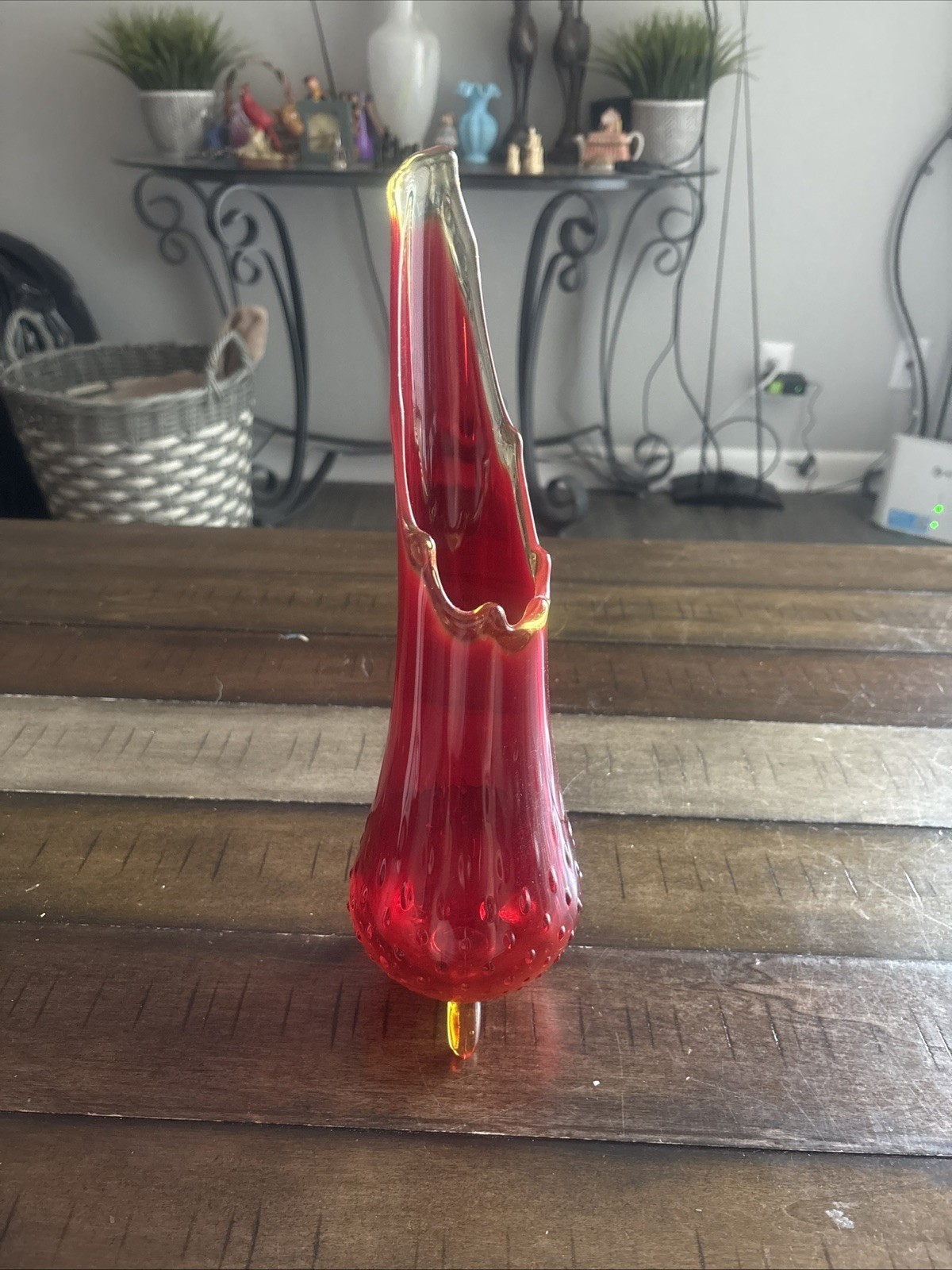VTG 1960's LE Smith Amberina 3 Footed Swung Glass VASE 14