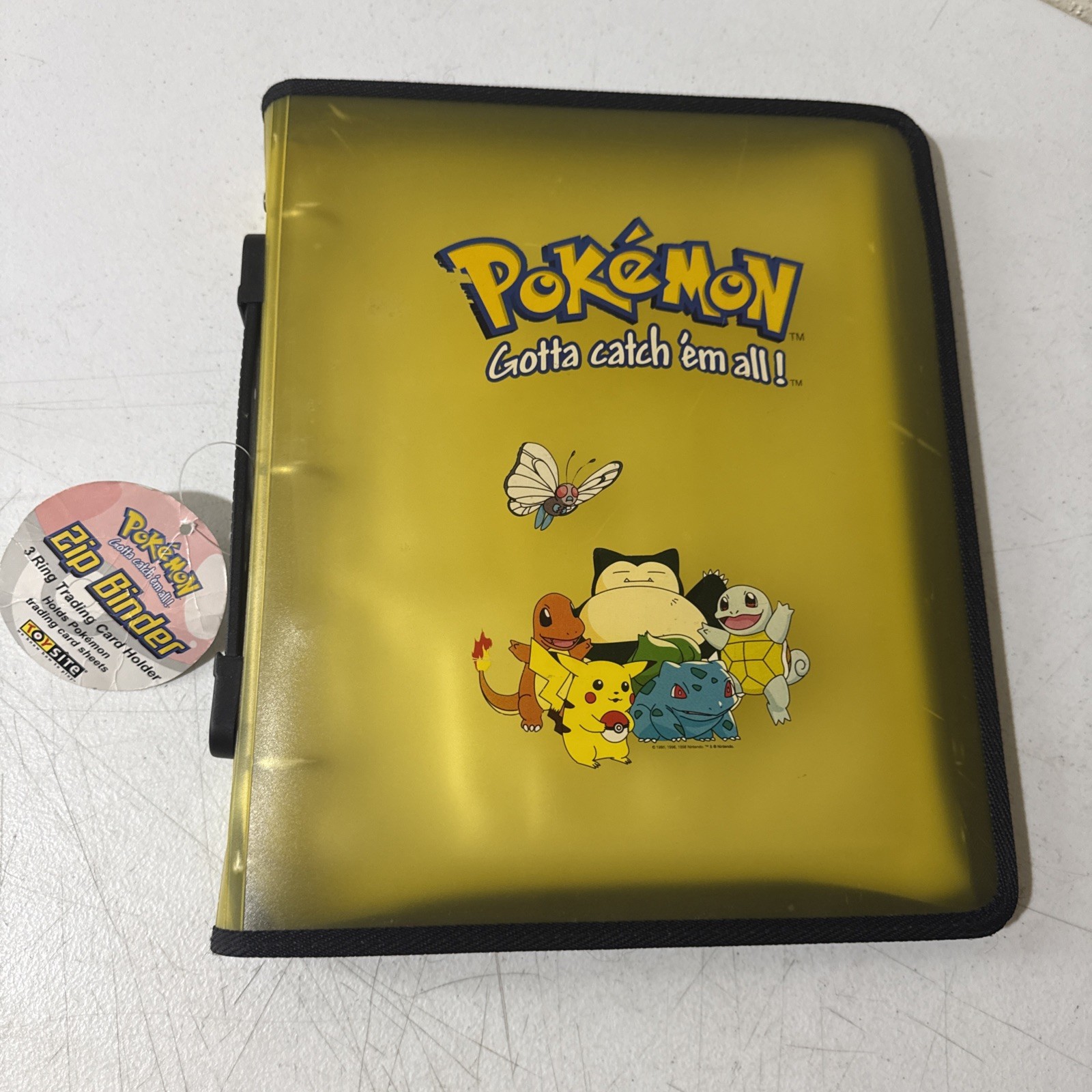 Vintage 2000 Pokemon 3 Ring TCG Zip Binder Translucent Yellow ToySite w/ Tags