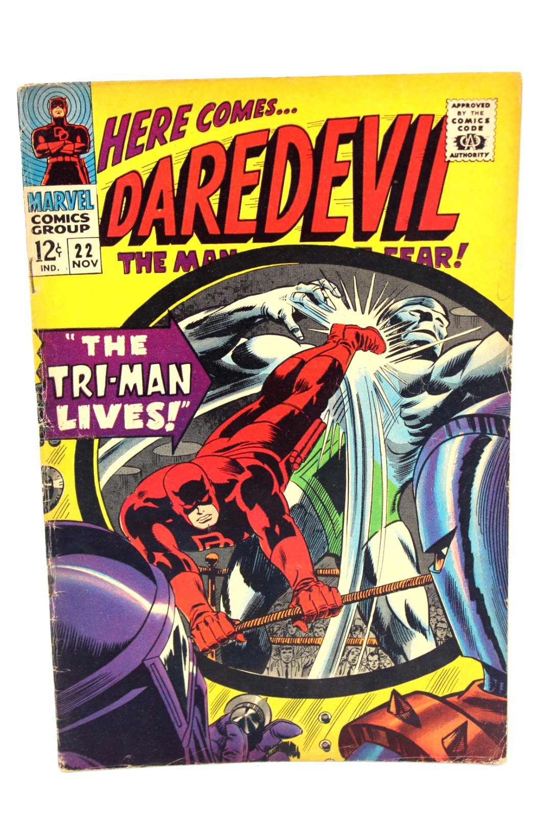 Daredevil #22 Tri-Man 1st Appearance Stan Lee Gene Colan 1966 Marvel Comics G+ Daredevil #22 Tri-Man 1st Appearance Stan Lee Gene Colan 1966 Marvel Comics G+