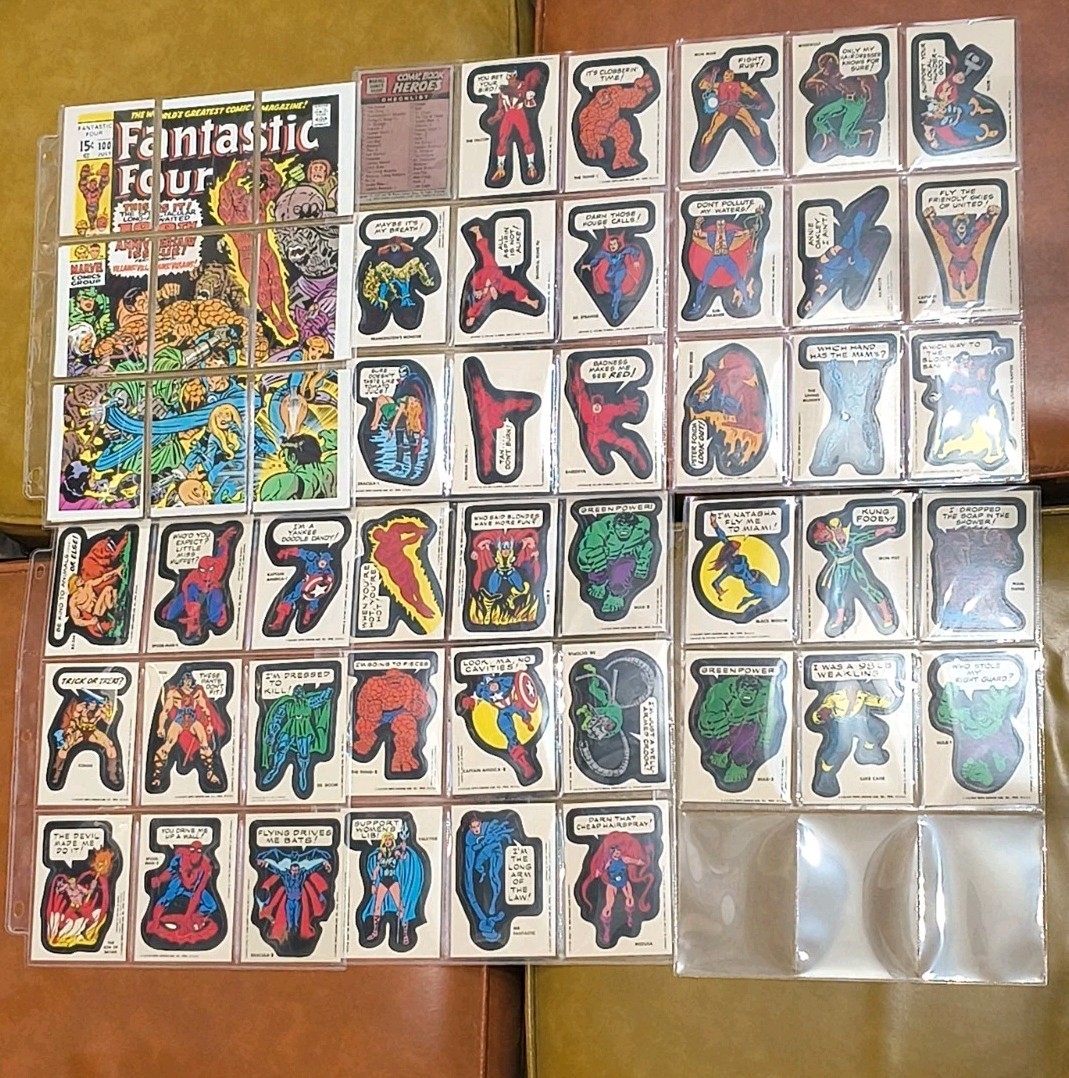 Vtg 1975 Topps Comic Book Heroes Marvel Complete Set 40 Stickers & 10 Checklists