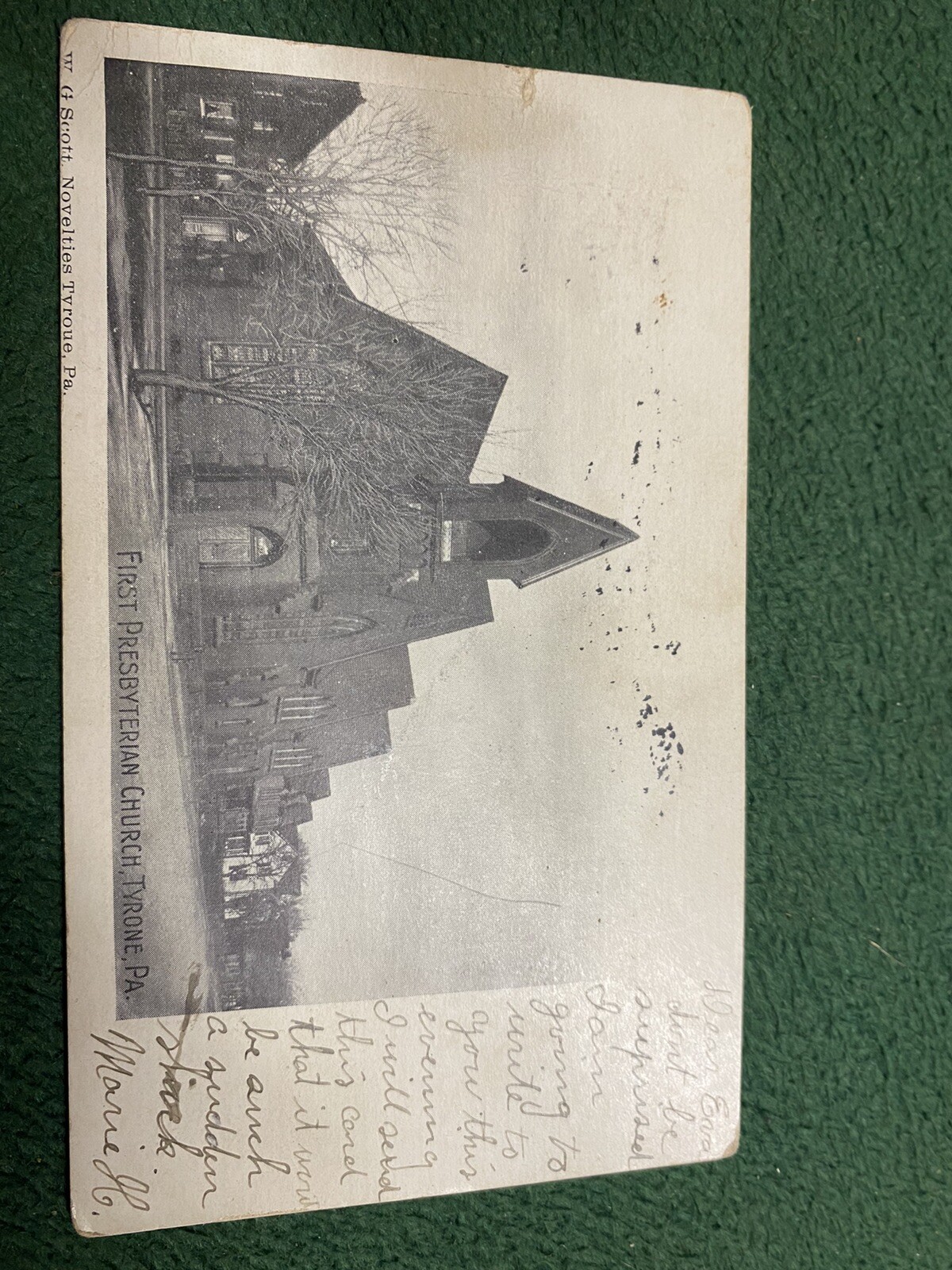  vnt postcard First Presbyterian church, Tyrone Pa undivived back