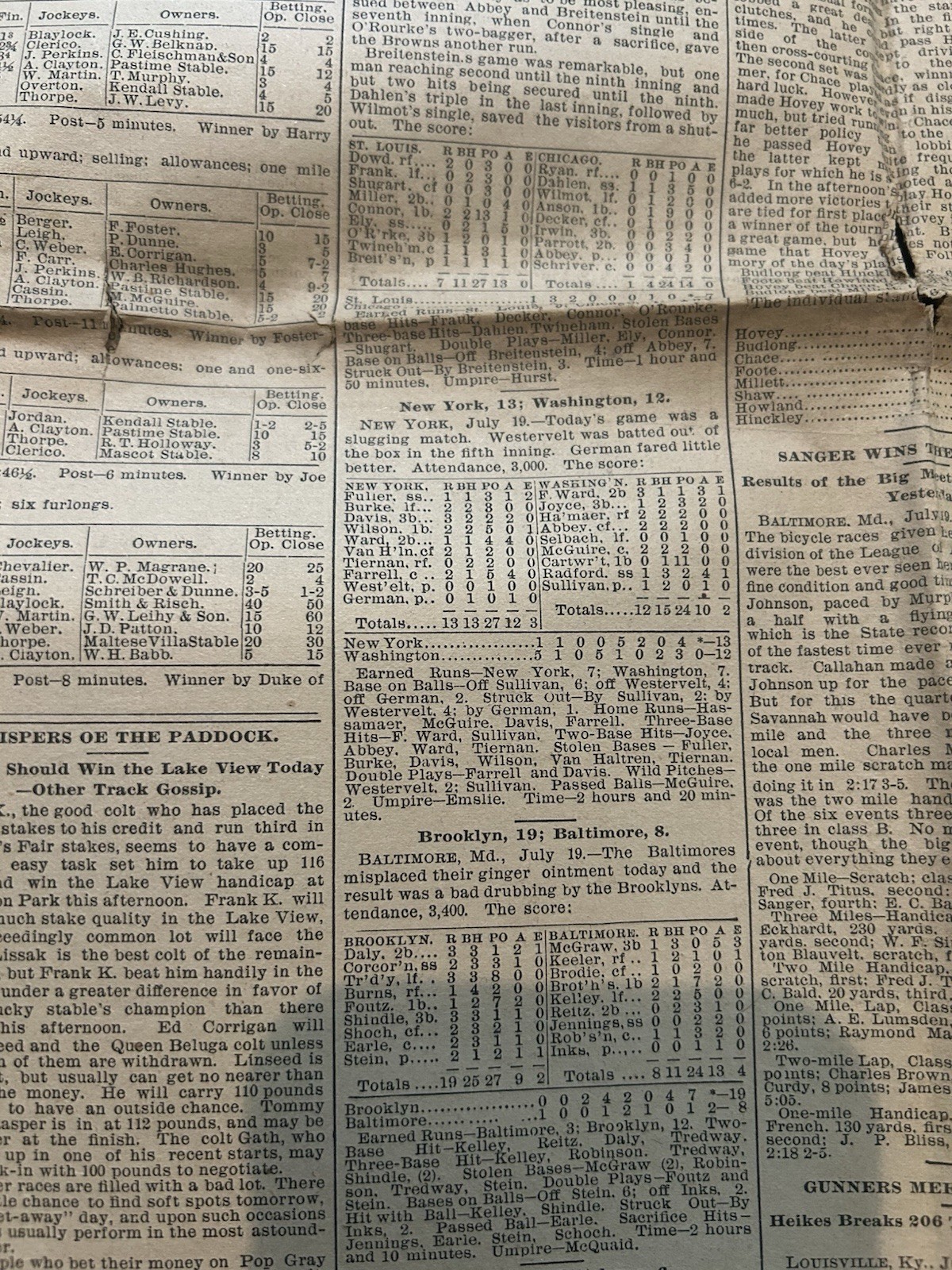 1894 07/20 CHICAGO DAILY INTER OCEAN; NEWSPAPER, BOXSCORES, ANSON, NEGRO LEAGUES
