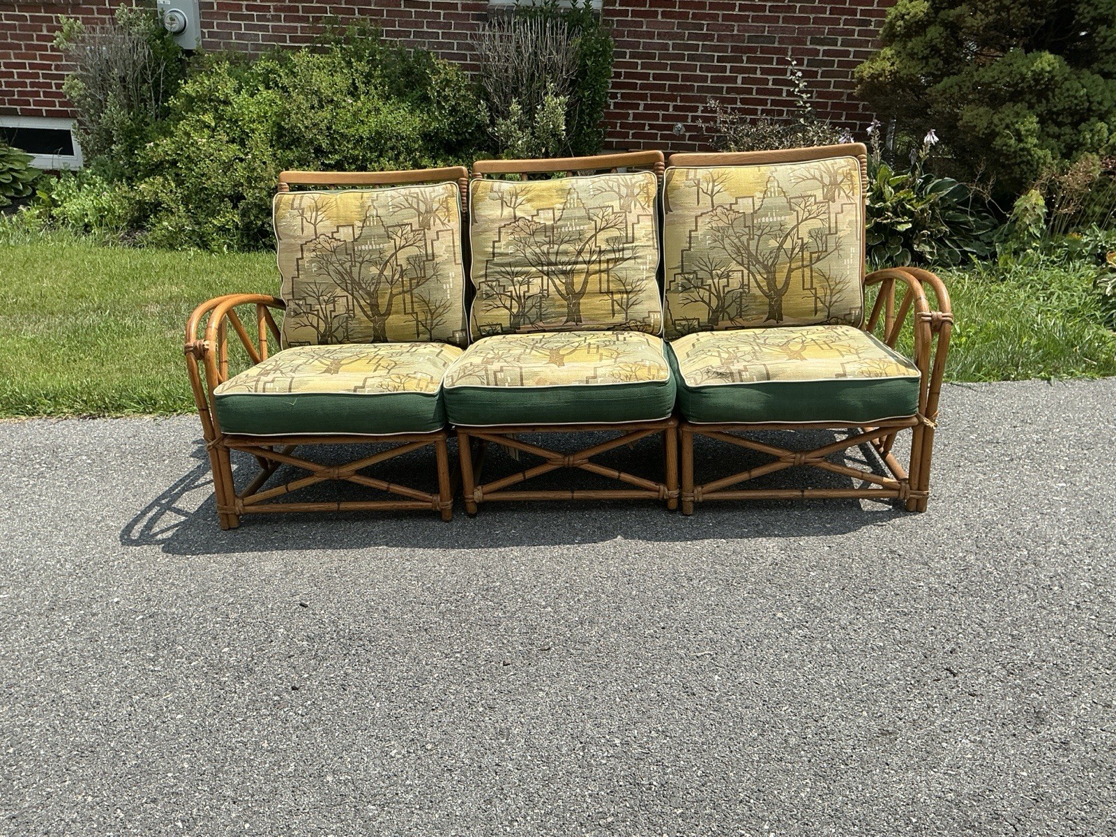 Heywood Wakefield 3 Piece Settee Manhattan Skyscraper FABRIC ATOMIC AGE MCM RARE