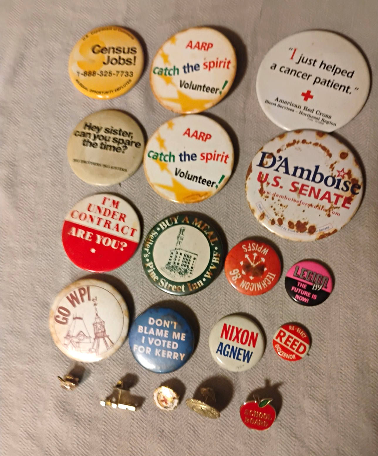 Vintage Mixed Lot Pinback Buttons & Lapel Pins Political AARP Red Cross Nixon