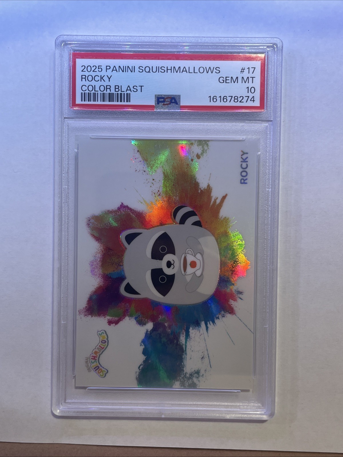 2025 Panini Squishmallows Rocky Color Blast #17 Case Hit PSA 10 POP 2 2025 Panini Squishmallows Rocky Color Blast #17 Case Hit PSA 10 POP 2