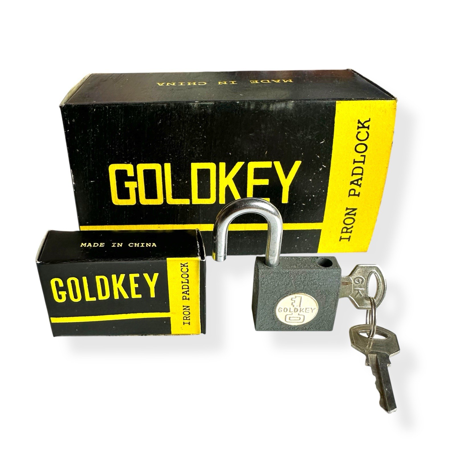 NEW Vintage 1950s GoldKey Iron Padlock w/ Keys
