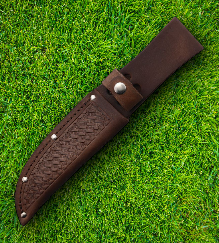 Natural Dark Brown Basketweave Leather Sheath For Knife Blade Of Up To 5.25