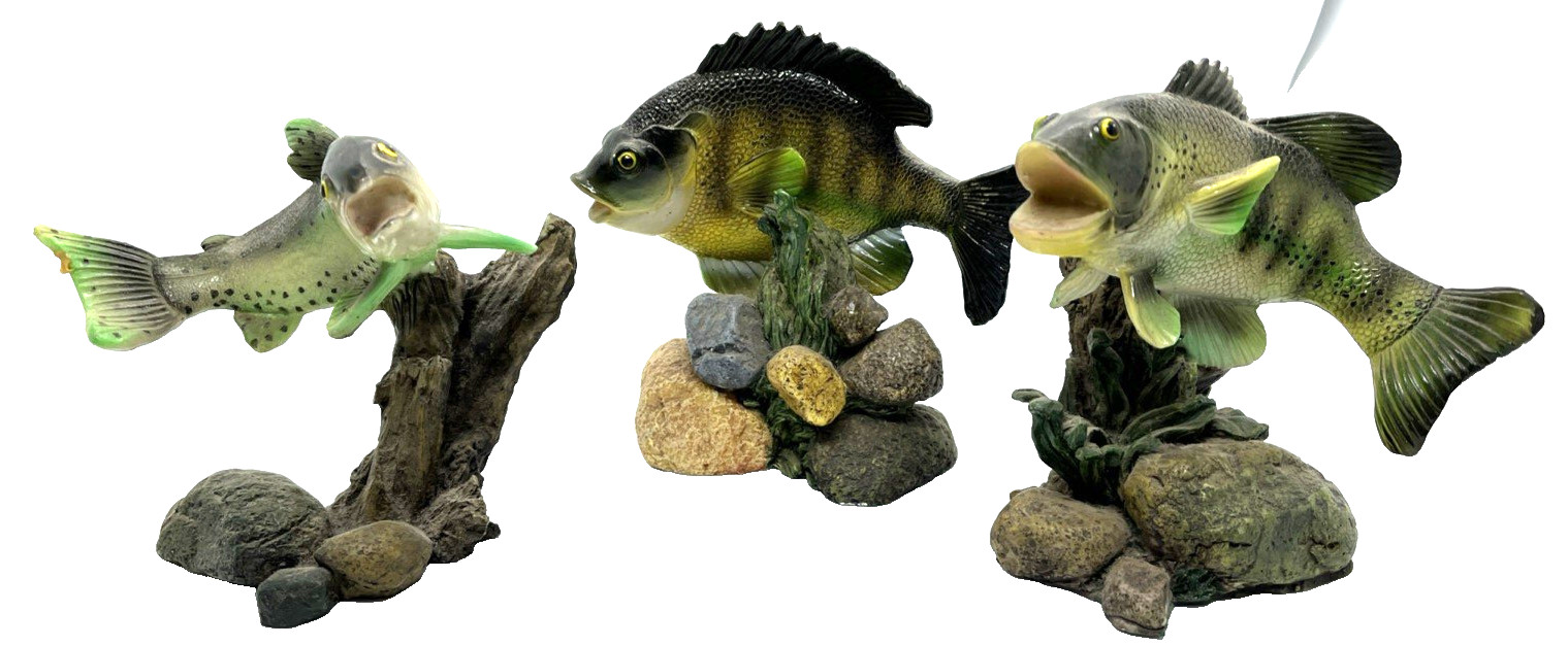 Figurine Fish Bass, Trout, Crappie Resin Realistic Man Cave, Fisherman Decor (3)