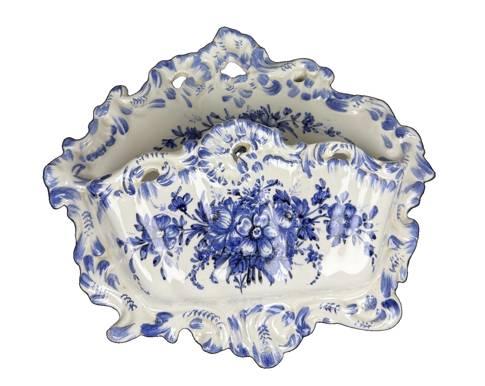 Bassano Italian Ceramic Wall Pocket Rigattieri Venice Blue White Vintage