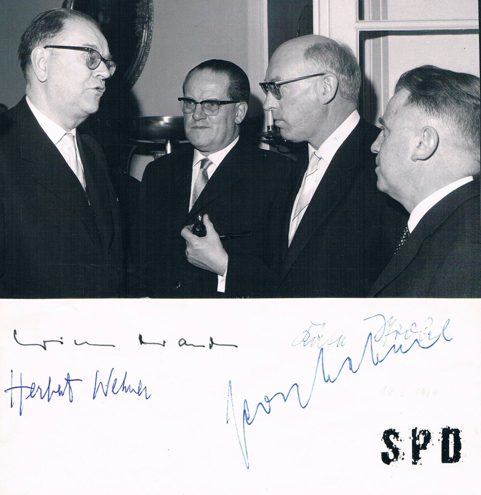 Willy Brandt Herbert Wehner Georg Leber Käte Strobel SPD autograph signed card