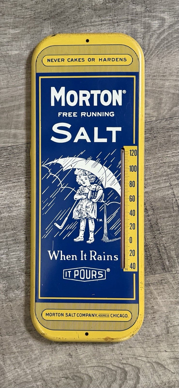 Vtg Morton Free Running Salt Metal Advertising Thermometer Sign 16\