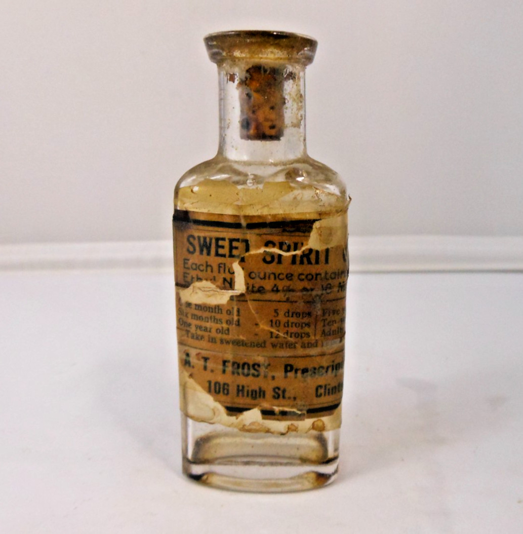 Antique A.T. Frost Drugstore Clinton Sweet Spirits Nitre Medicine Bottle