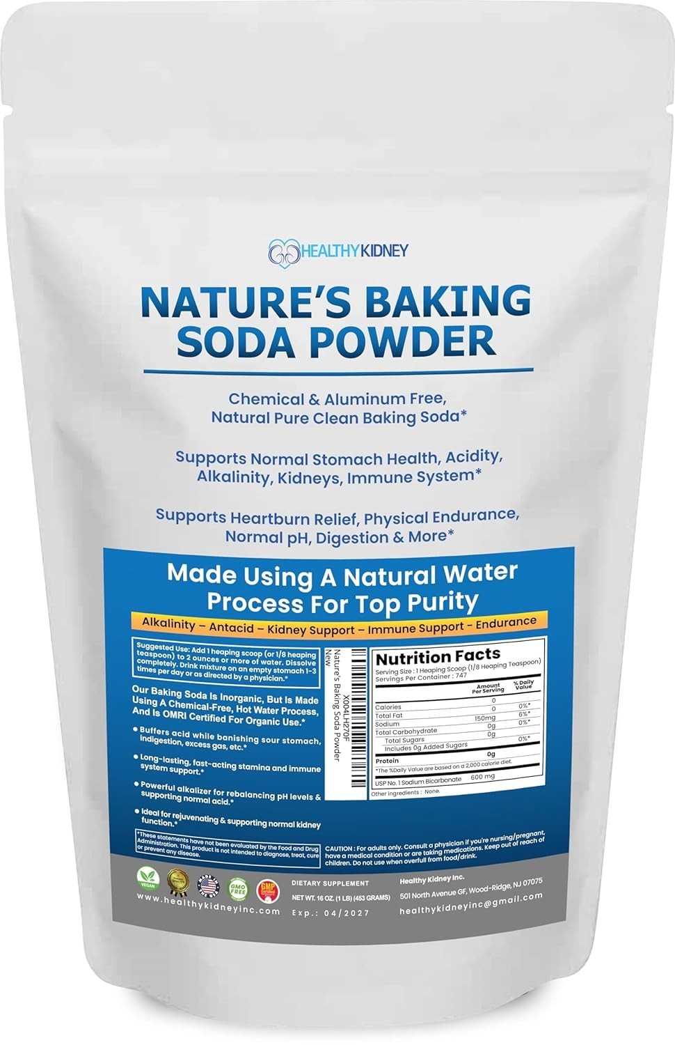 Nature’S Sodium Bicarbonate Organic Use Aluminum Free Baking Soda. No Chemical P