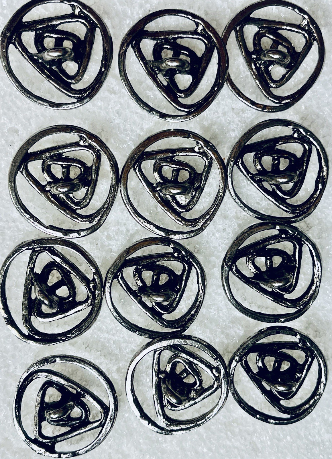 Set of 12 Vintage Freeform Hand Wrought 1” Shank Style Buttons Unique
