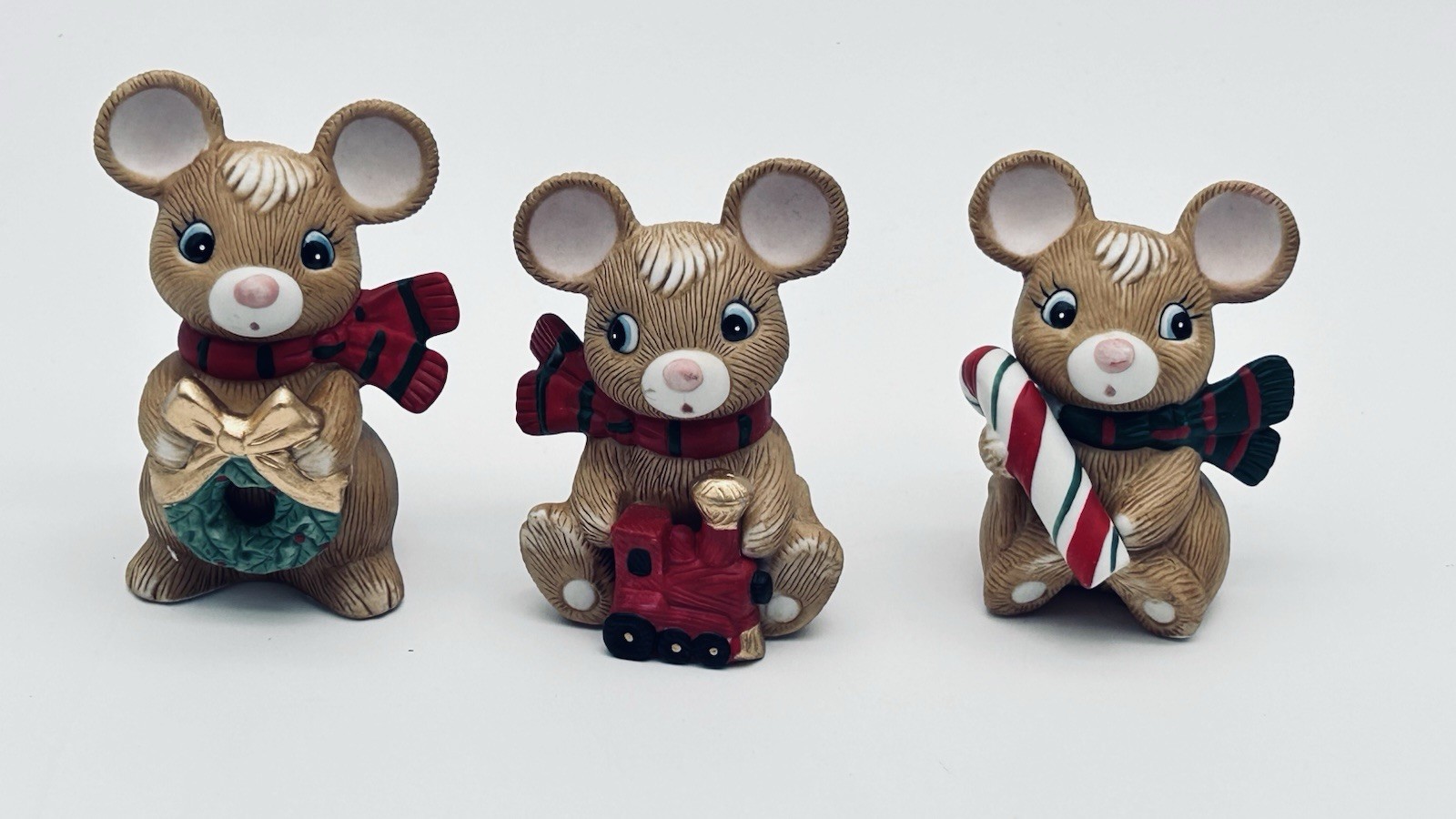 Vtg. Lot Of 3 Homeco Christmas Mice 5210 Candy cane, Wreath & Train Vtg. Lot Of 3 Homeco Christmas Mice 5210 Candy cane, Wreath & Train