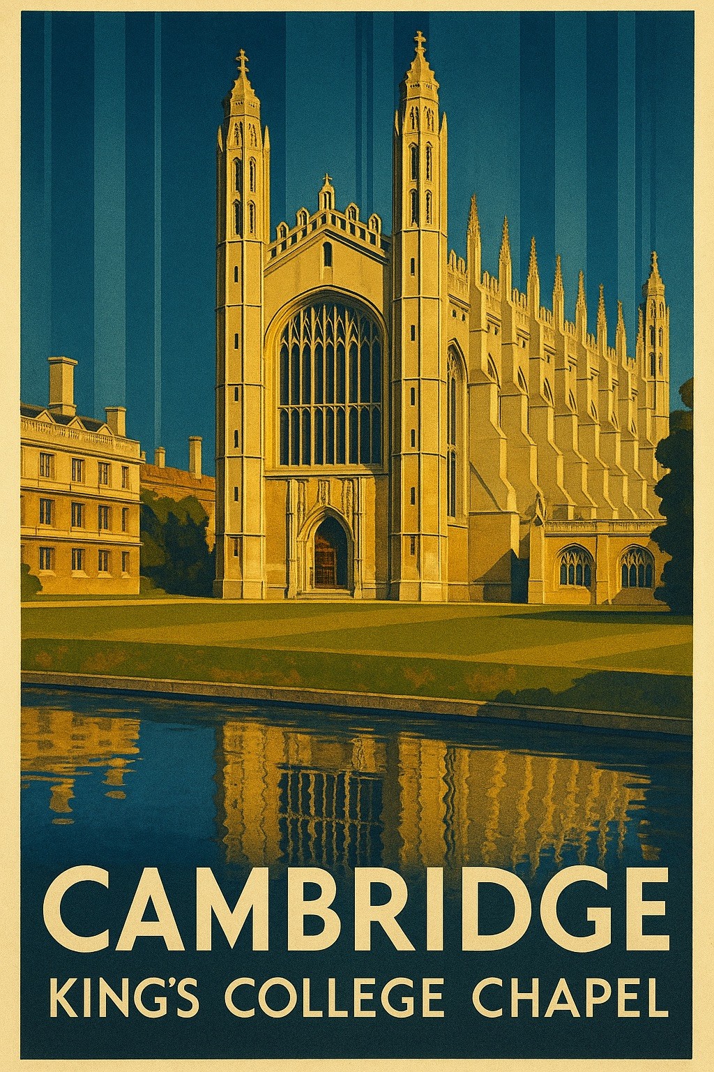 Cambridge King\'s College Chapel Poster 🌟 Mid-Century Style 24x36” - Retro Art