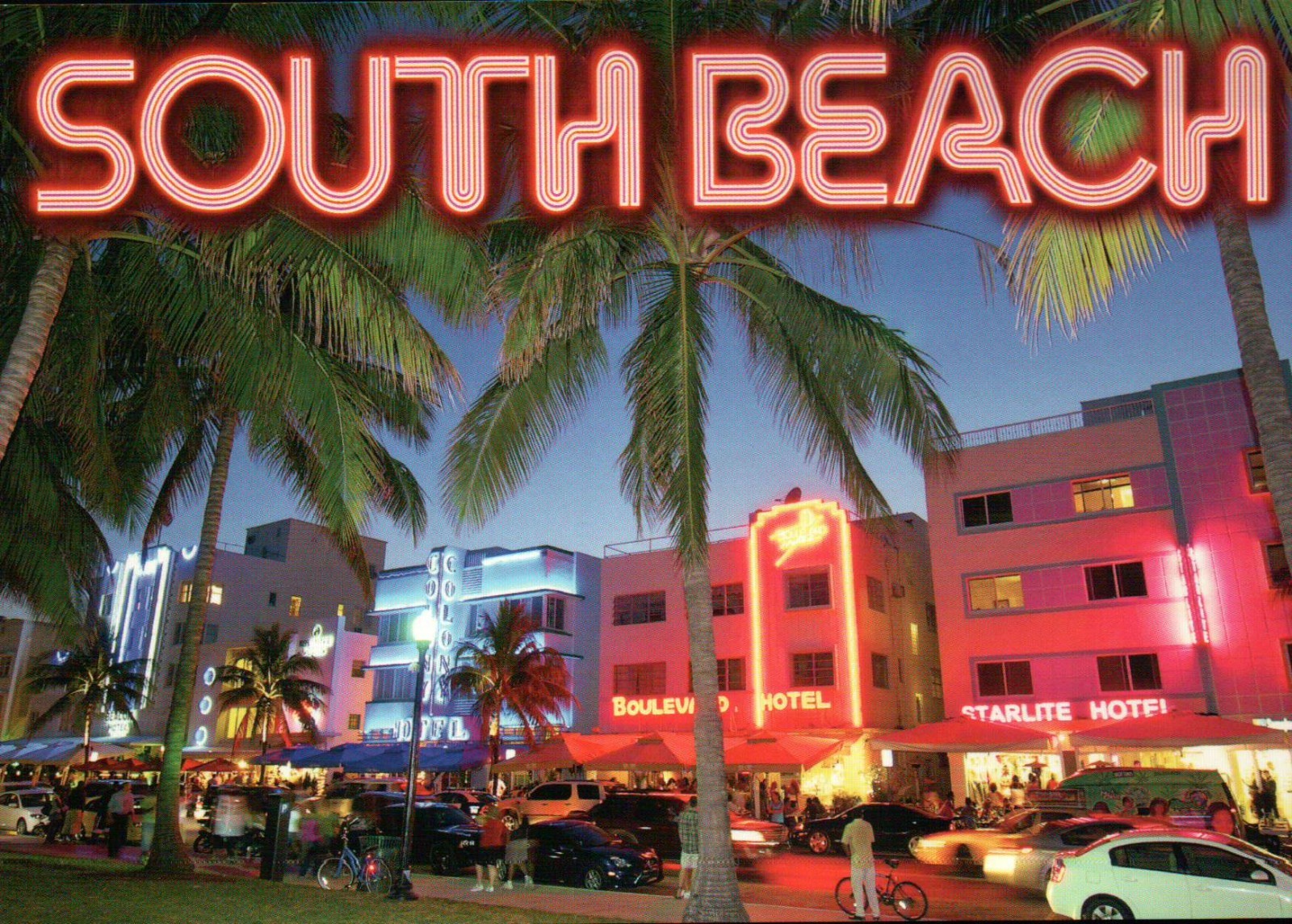 South Beach Florida, Starlite & Boulevard Hotel, Nightclubs etc., FL -- Postcard