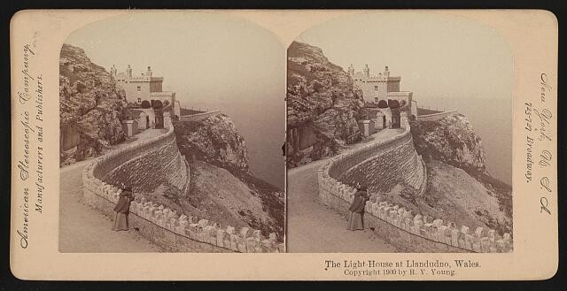 Photo:Llandudno Wales 1900s Lighthouse Cliff Path Stereoview Print