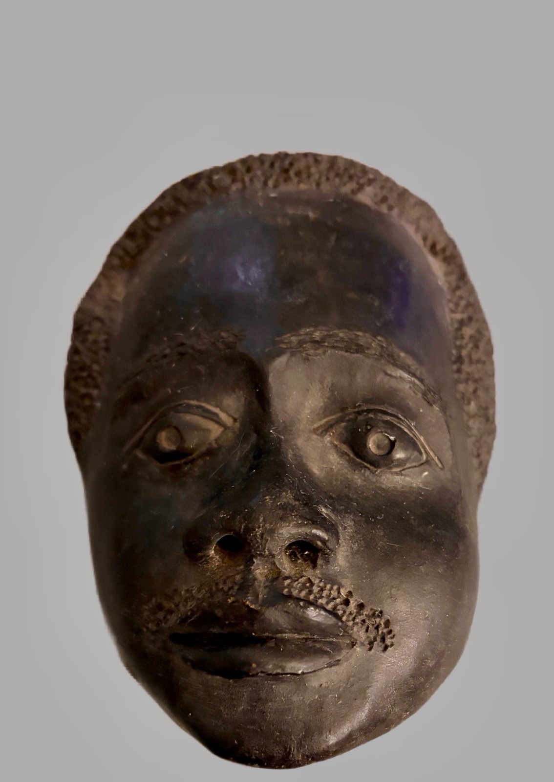 Vintage Dark Brown Clay/Ceramic Matte African-Style Mask Wall Hanging~1960-70s