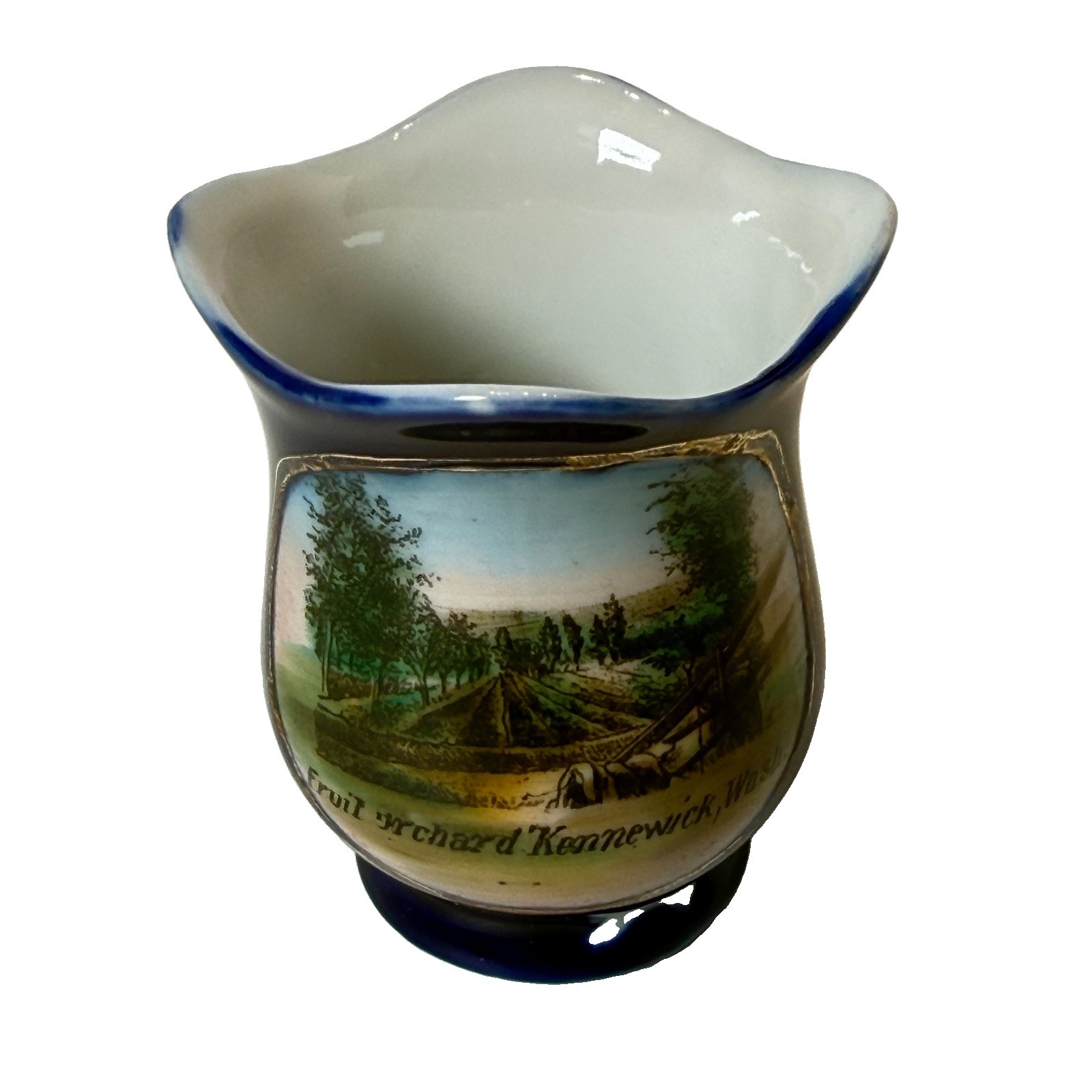 KENNEWICK WA WASHINGTON Antique FRUIT ORCHARD Souvenir COBALT CHINA TRINKET KENNEWICK WA WASHINGTON Antique FRUIT ORCHARD Souvenir COBALT CHINA TRINKET