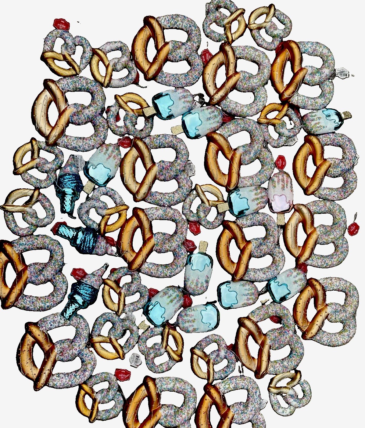 46 HOLIDAY Time Beaded Large Pretzel, Ice cream Bar Cone Shatterproof Ornaments