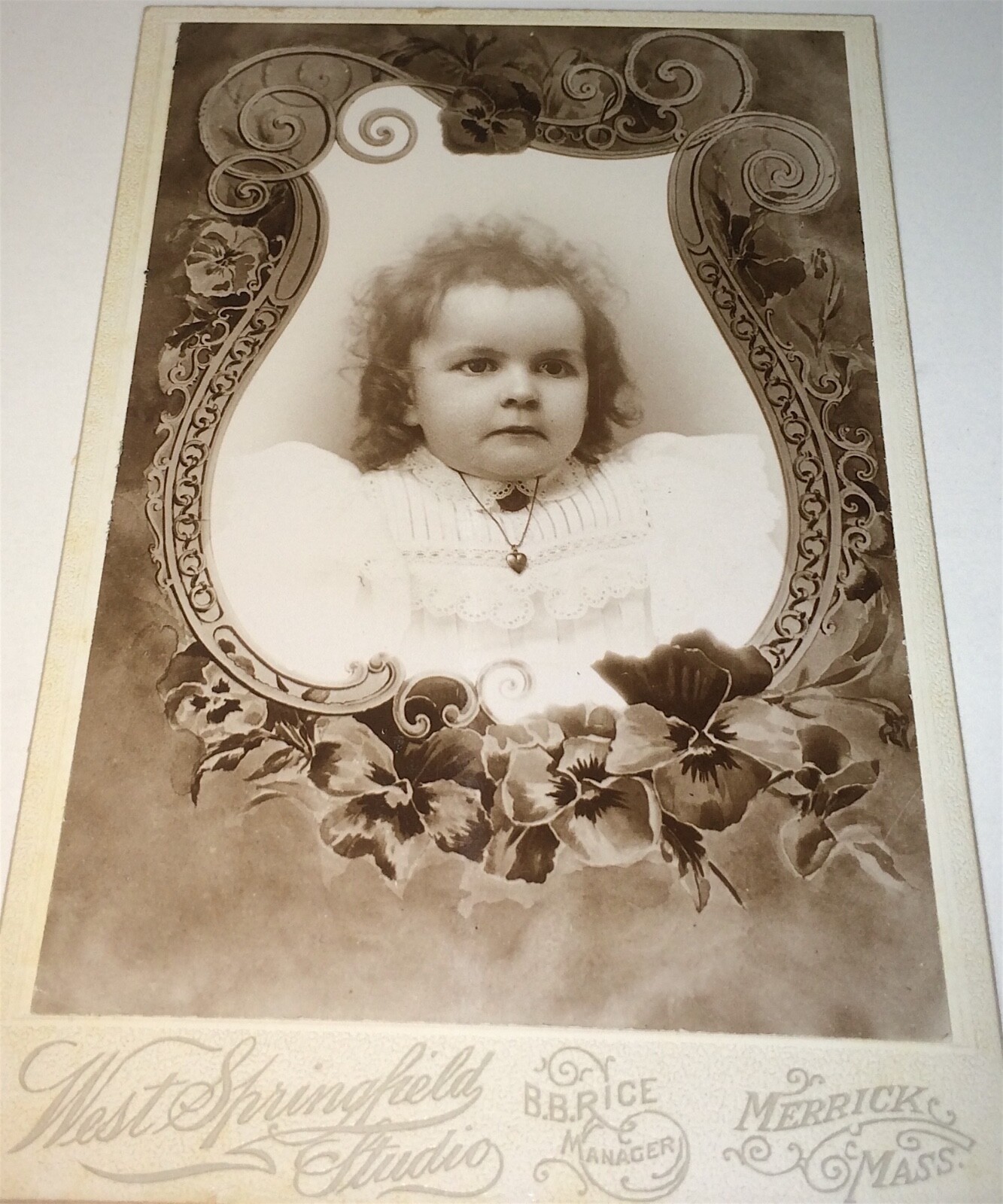 Rare Antique Victorian American Child Harp Floral Photography Mask Cabinet Photo