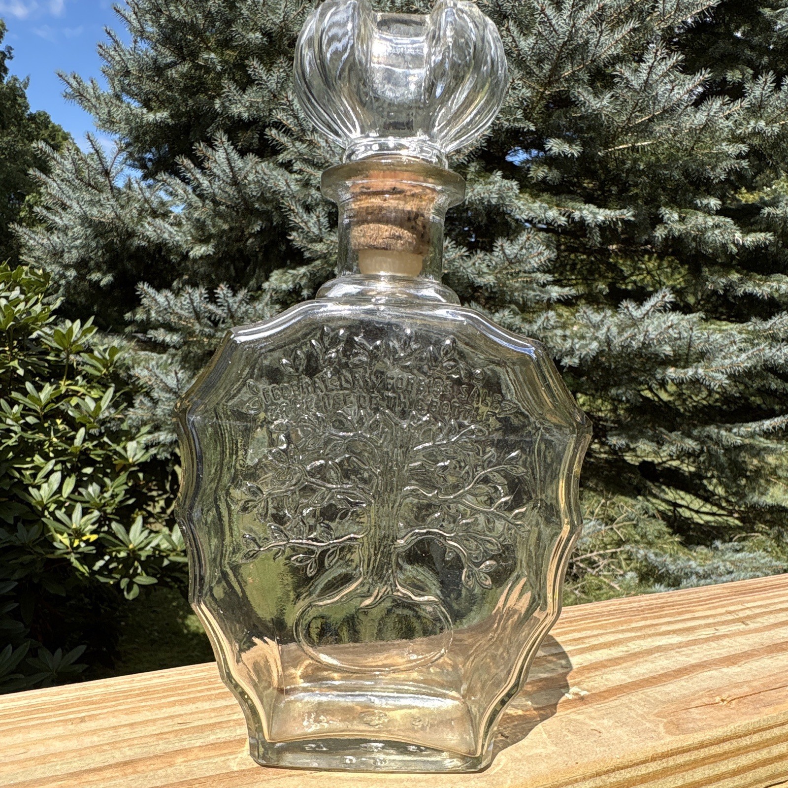 Vintage 1935-1964 Liquor Bottle Decanter Embossed Tree Glass Stopper Federal Law
