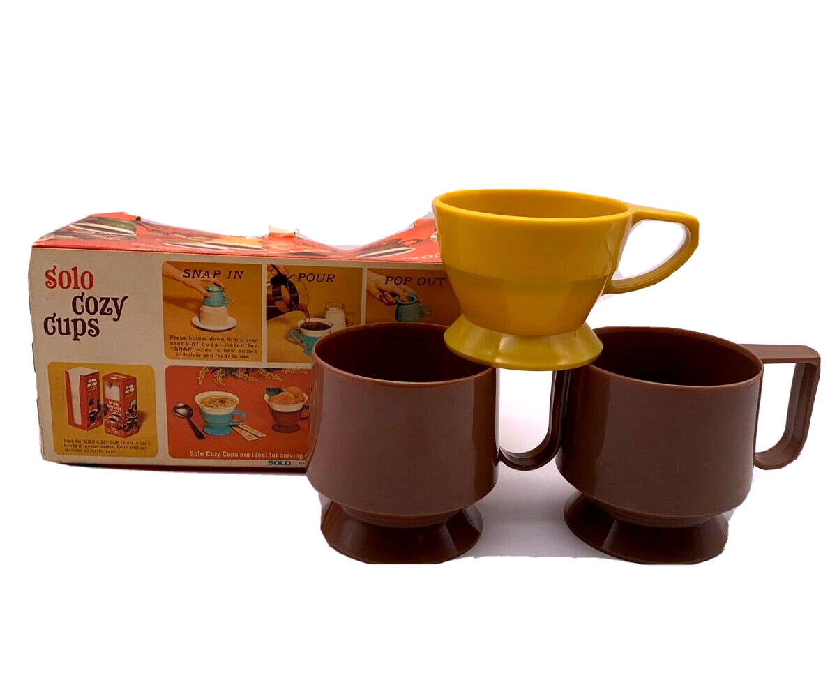 Vintage MCM Retro Yellow and Brown Set Of 3 Solo Cozy Cup Holders