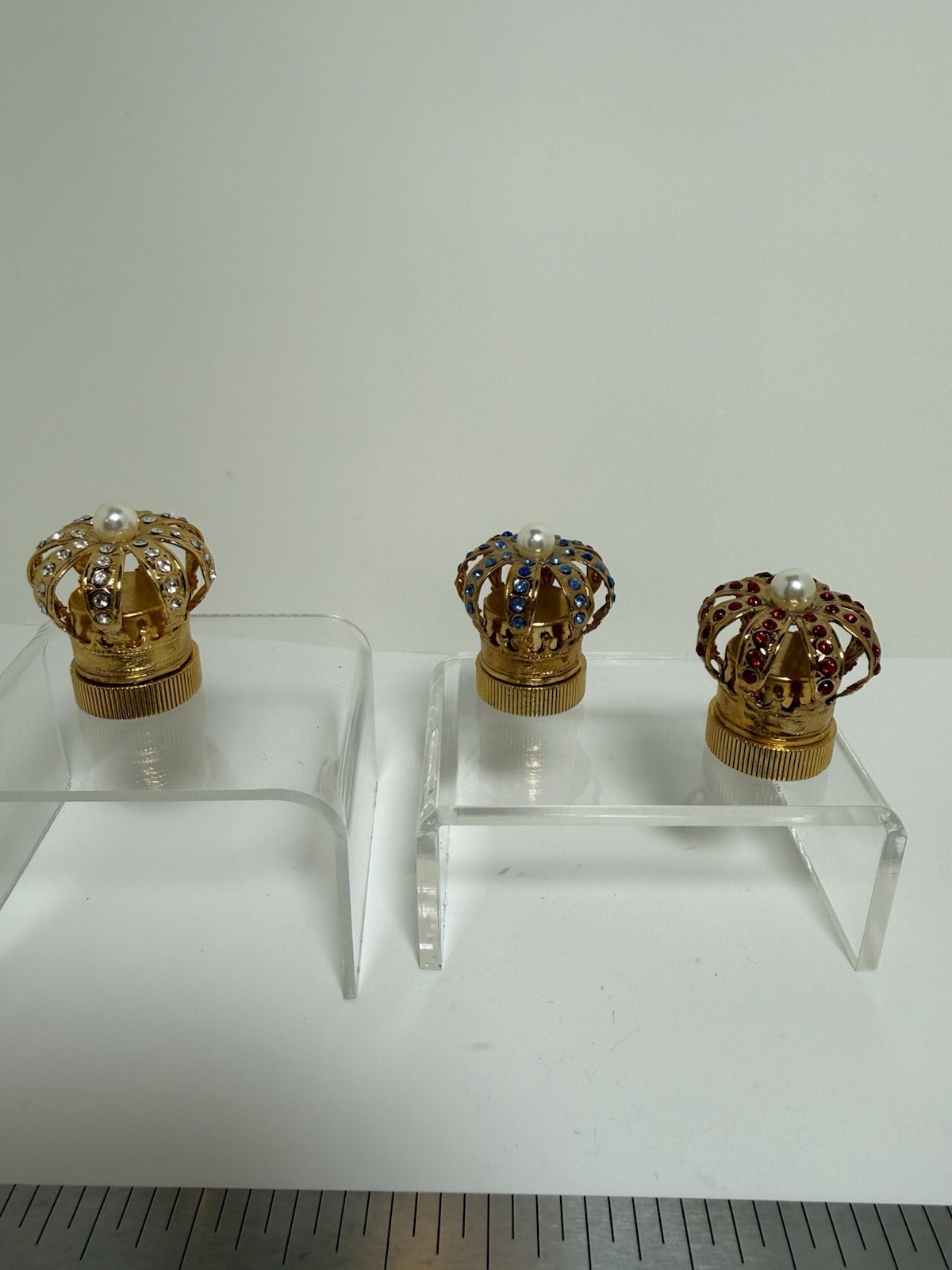 Vintage 1960s 3 Crowns Solid Perfume Compacts w/ rhinestones & faux pearl - 458 Vintage 1960s 3 Crowns Solid Perfume Compacts w/ rhinestones & faux pearl - 458