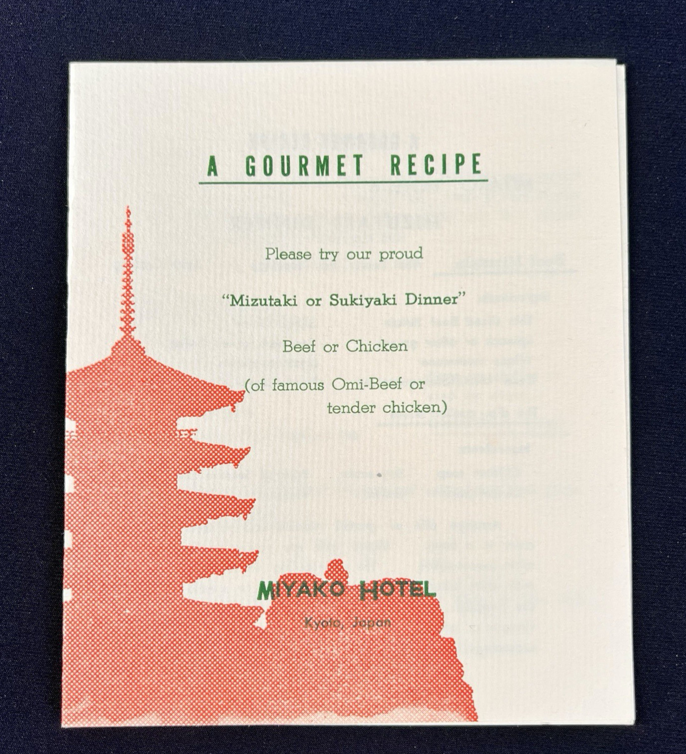 Vintage Miyako Hotel Kyoto Japan Gourmet Recipe Brochure