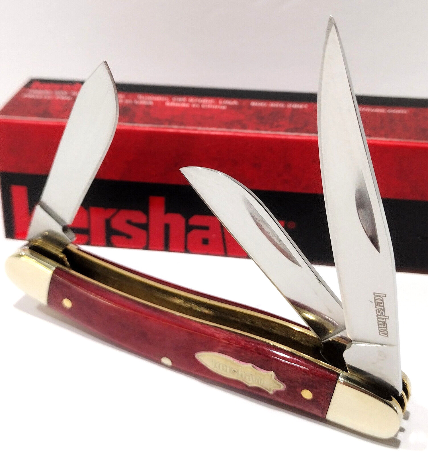 Kershaw KS4382 Brandywine Smooth RED Bone D2 Tool 3 Blade Folding Pocket Knife