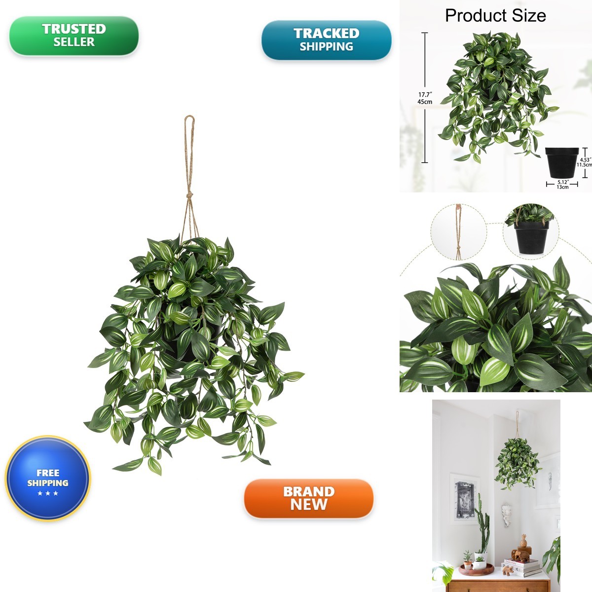 Briful Artificial Hanging Plants In Black Pot 17.7\