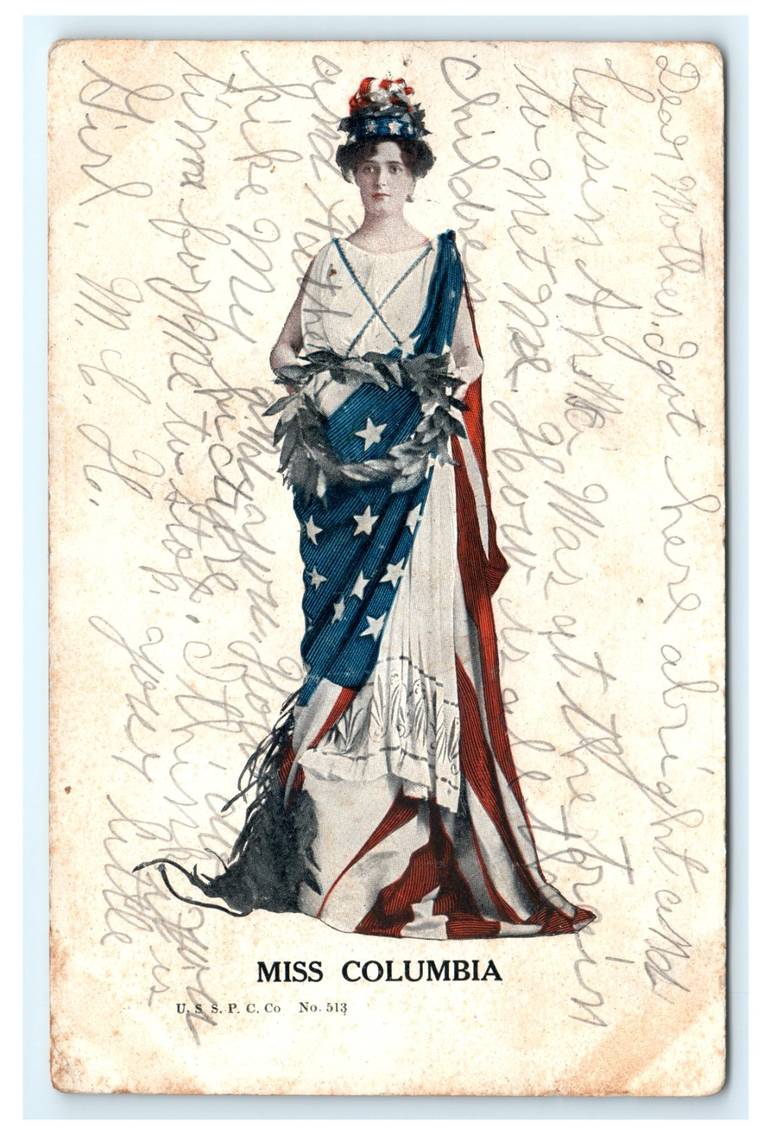 1907 Miss Columbia Patriotic Woman Early Postcard - Damaged 1907 Miss Columbia Patriotic Woman Early Postcard - Damaged