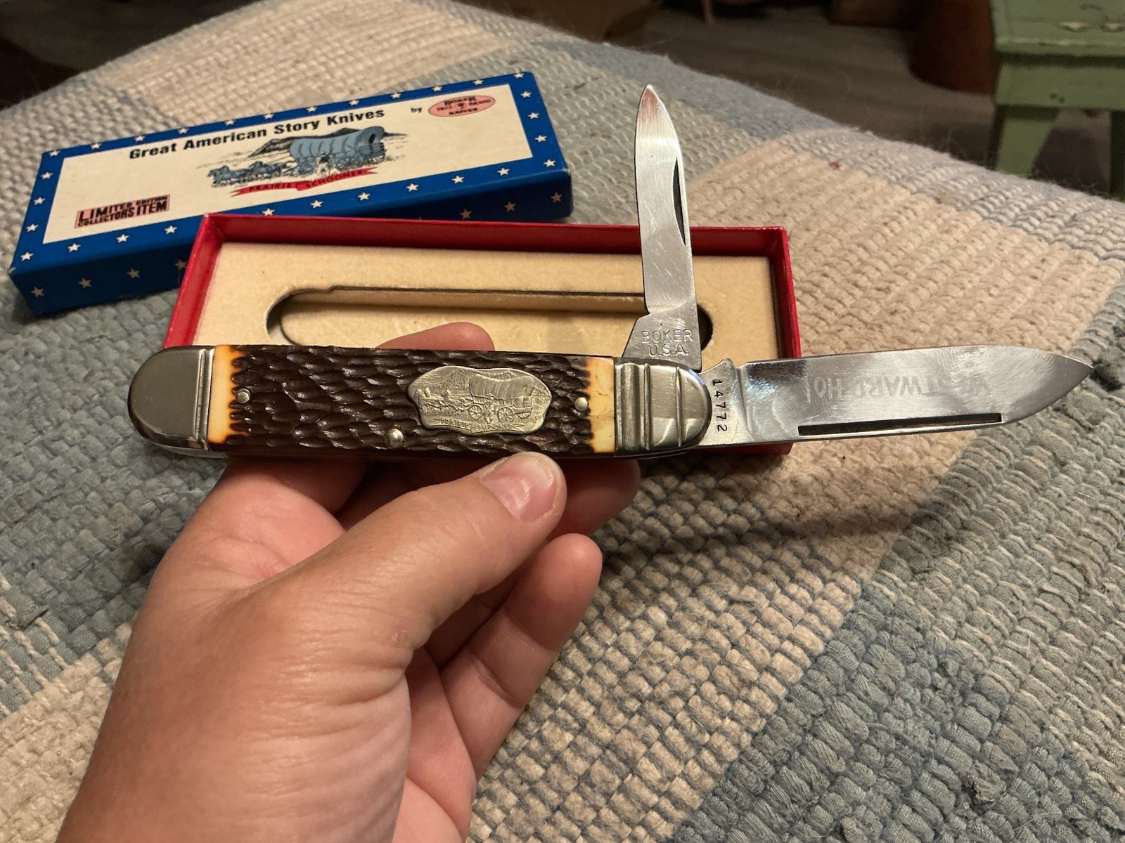 Great American Story Prairie Schooner Boker USA 2 Blade Pocket Knife In Box