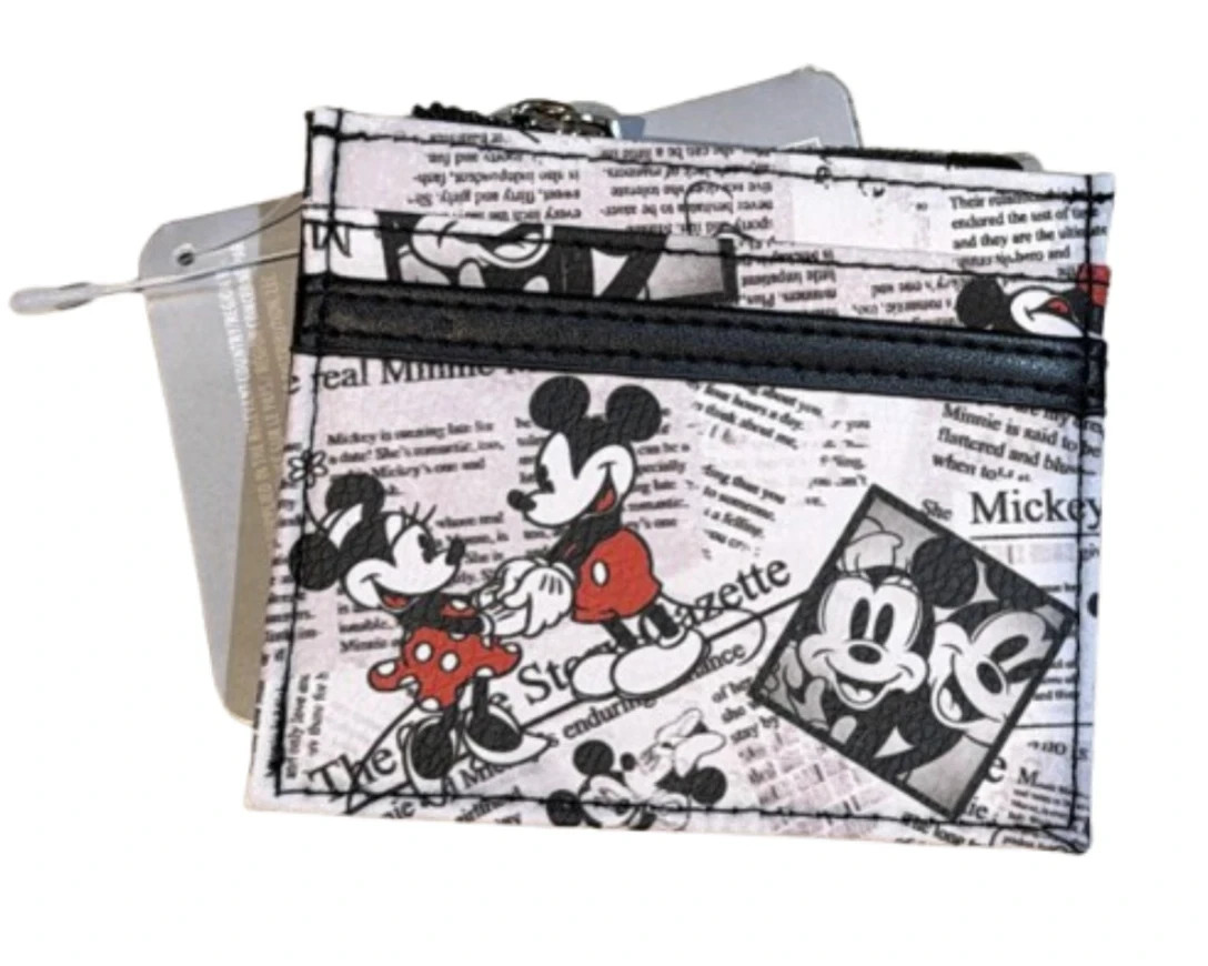 Disney Parks Mickey Minnie Mouse News Print Credit Card Holder Wallet New w Tag