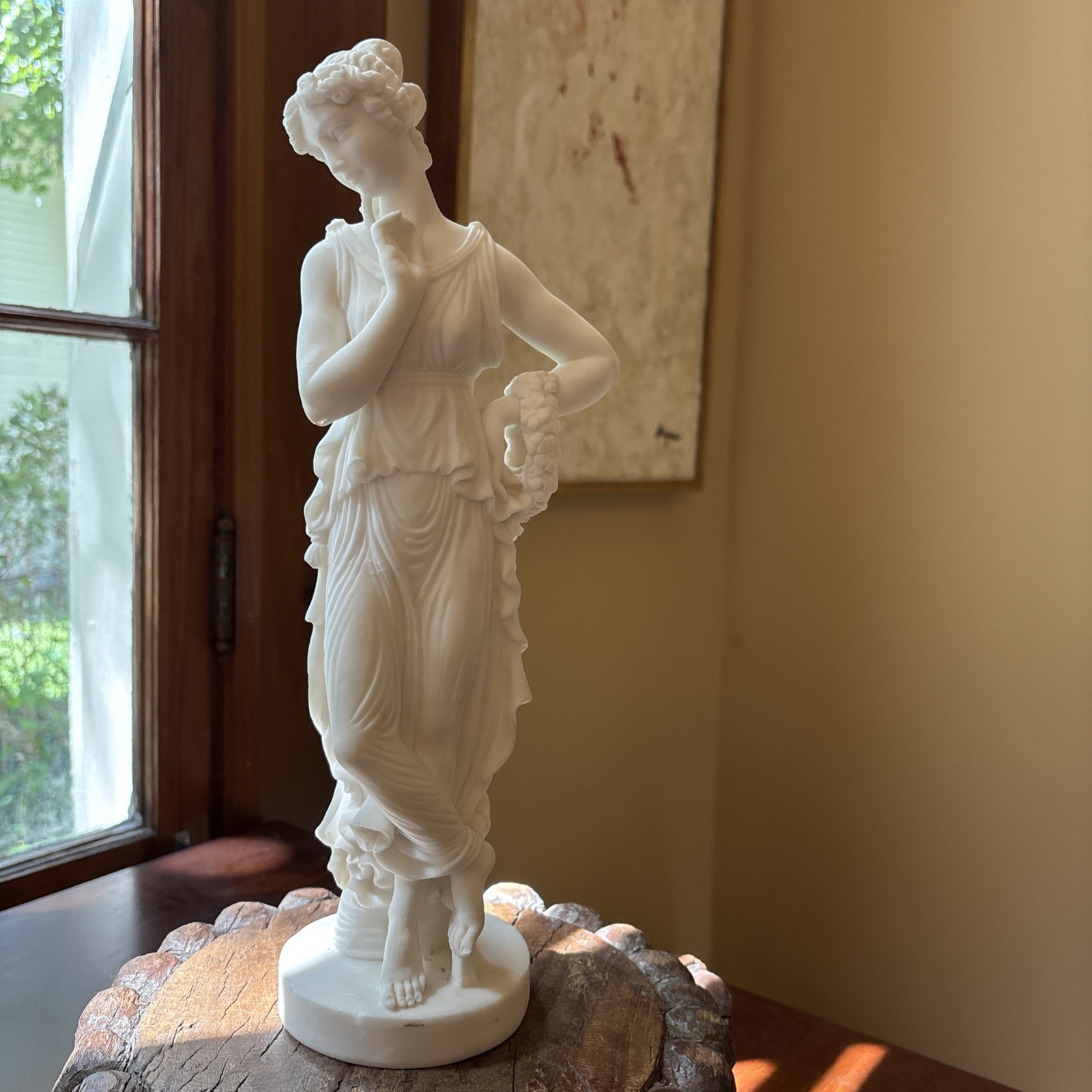 L. Toni Alabaster Sculpture Dancer With Finger To Chin Handmade Greece A. Canova