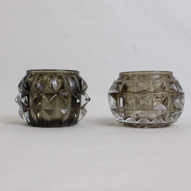 Partylite Rockport Pair Black Clear Glass Votive Candle Holders 2.25\